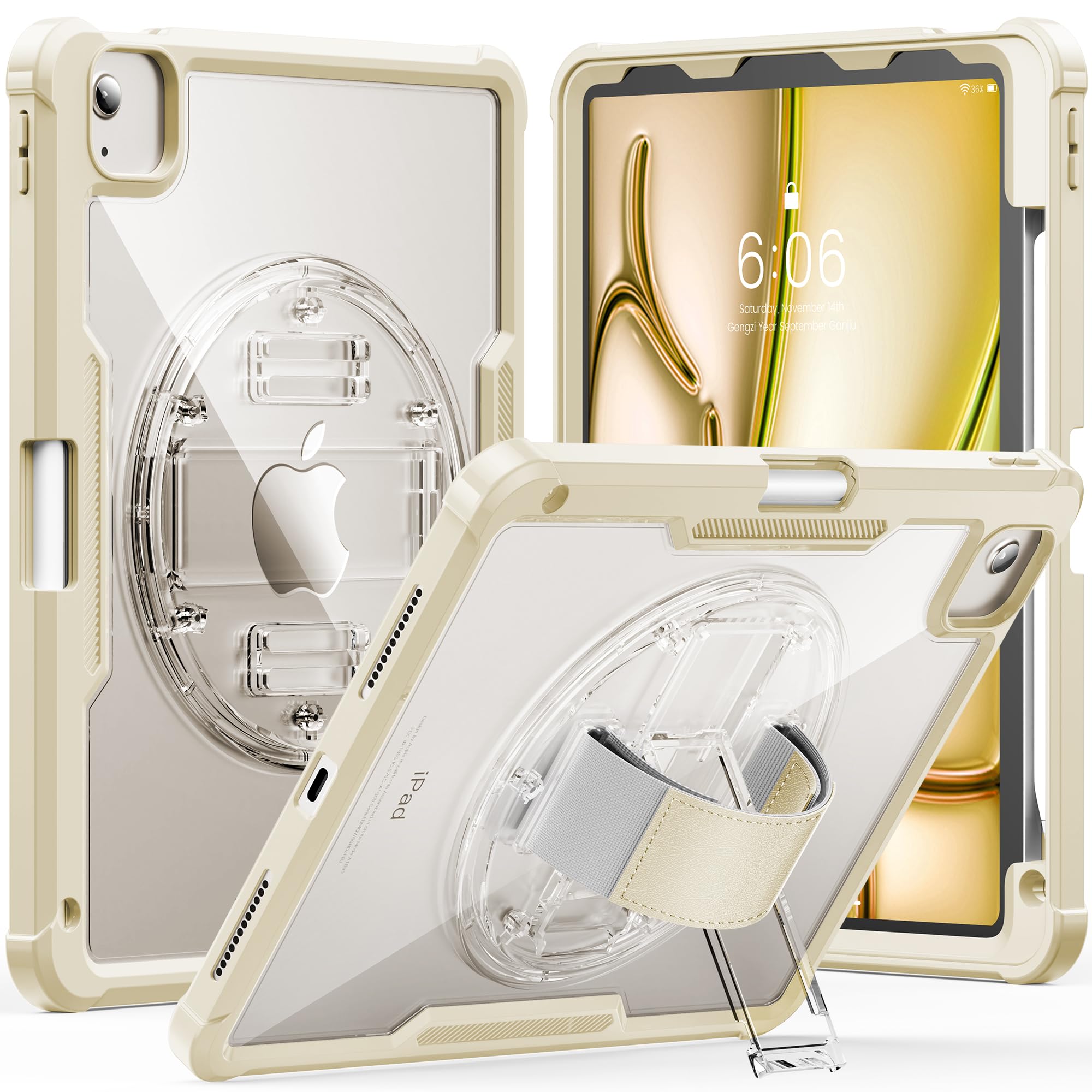 INFILAND Case for iPad Air 11 Inch M2(2024), iPad Air 5th/4th Generation 10.9 Inch, iPad Pro 11 Inch, Glitter Clear Dual Layer Protection with Hand