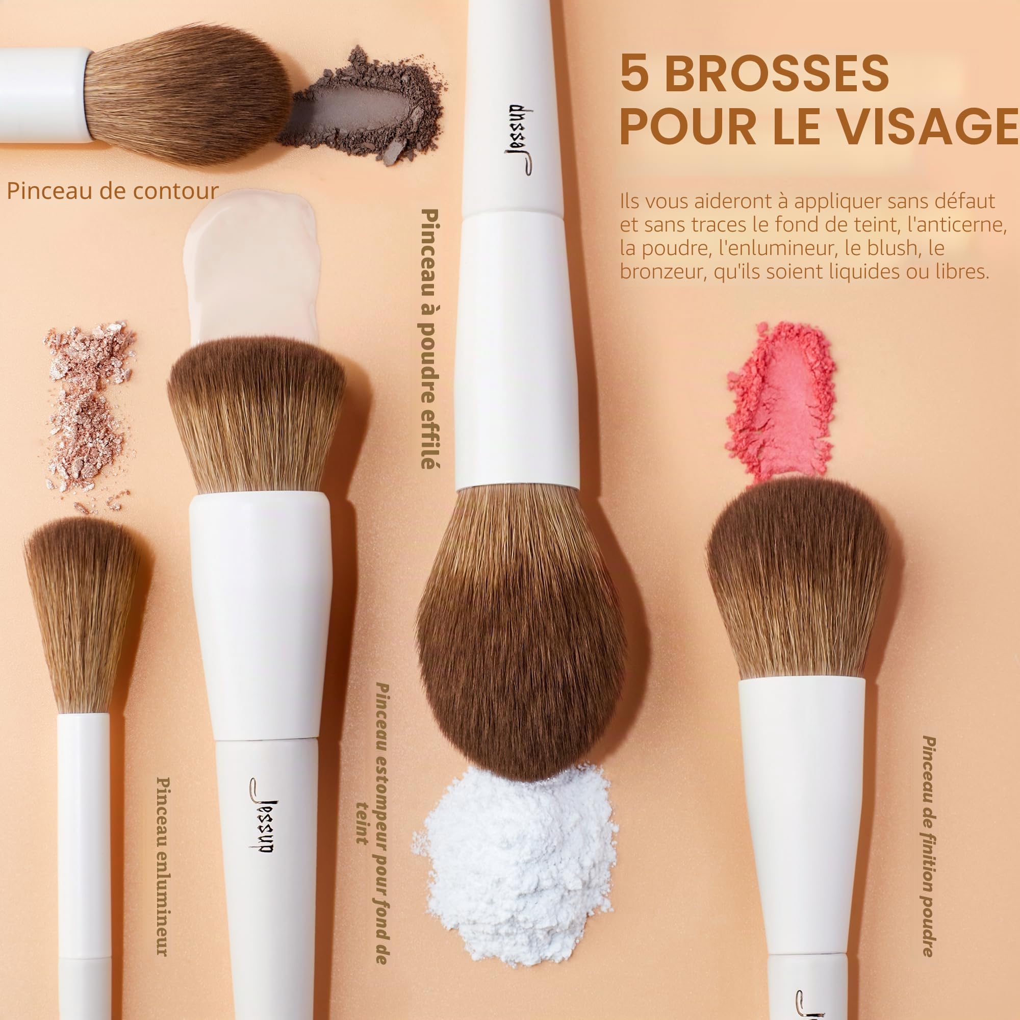 Jessup Pinceaux Maquillages 14pcs Set Pinceaux Maquillage Brosse Maquillage Pinceau Fond de Teint Poudre Contour Fard Paupières Surbrillance Blush Correcteu Sourcil Liner Cheveux Synthétiques T329