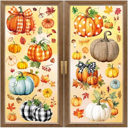 XZENTIRA 8 Sheets Fall Window Clings Pumpkin Glass Window Clings