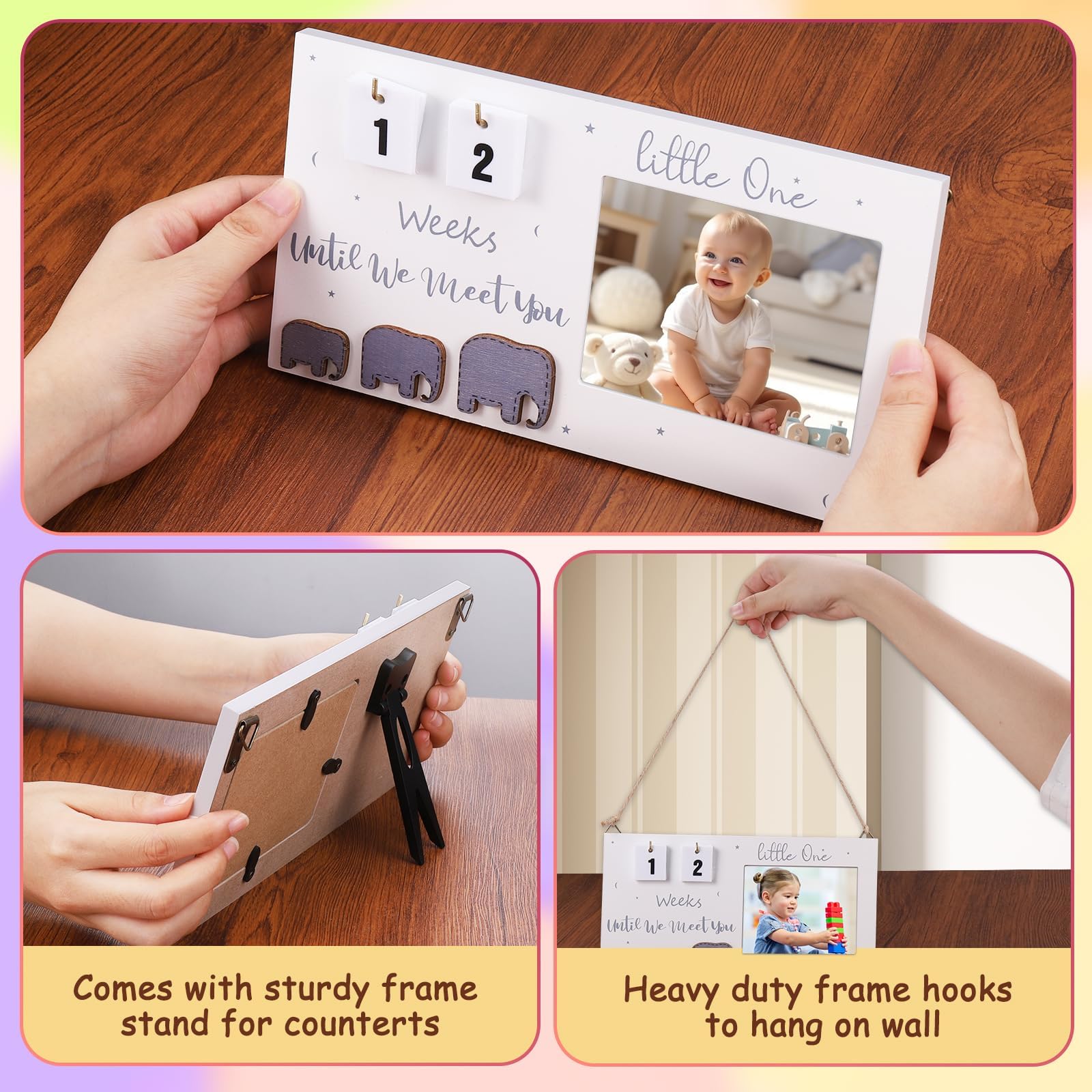 Marcos de Fotos para Primer Escaneo Bebé, Anuncio de Embarazo para Mamá, Marco Calendario para Foto Ecografía Nacimiento Bebé, Regalos de Cuenta Regresiva para Bebés Futuros Padres