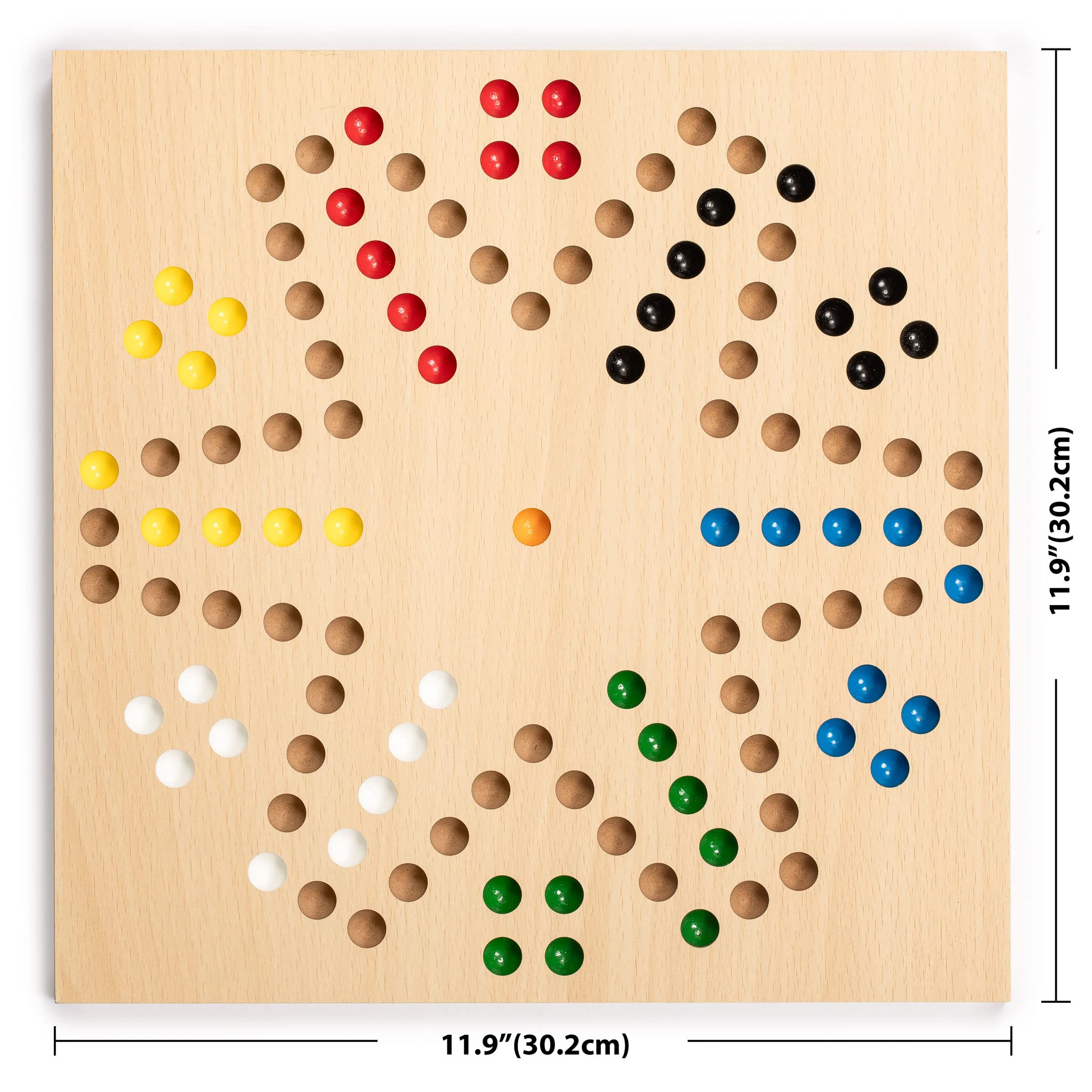 Set Juegos Reversible 2x1 Parchís y Damas Chinas-Halma Madera y Canicas Vidrio – 30,2cm