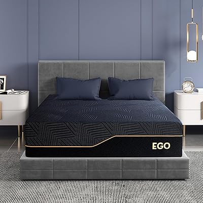 EGOHOME 12 Inch California King Mattress, Copper Gel Cooling Memory Foam Mattress for Back Pain Relief,Therapeutic Double Mattress Bed in a Box, Made in USA, CertiPUR-US Certified, 72x84x12 Black
