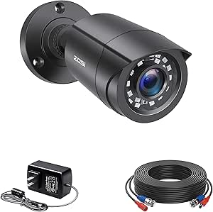 ZOSI 1080p HD 2MP Security Camera Outdoor Indoor (Hybrid 4-in-1 HD-CVI/TVI/AHD/960H Analog CVBS),80ft IR Night Vision,90° View Angle Weatherproof CCTV Bullet Camera with Cable and Power Supply asin的图片