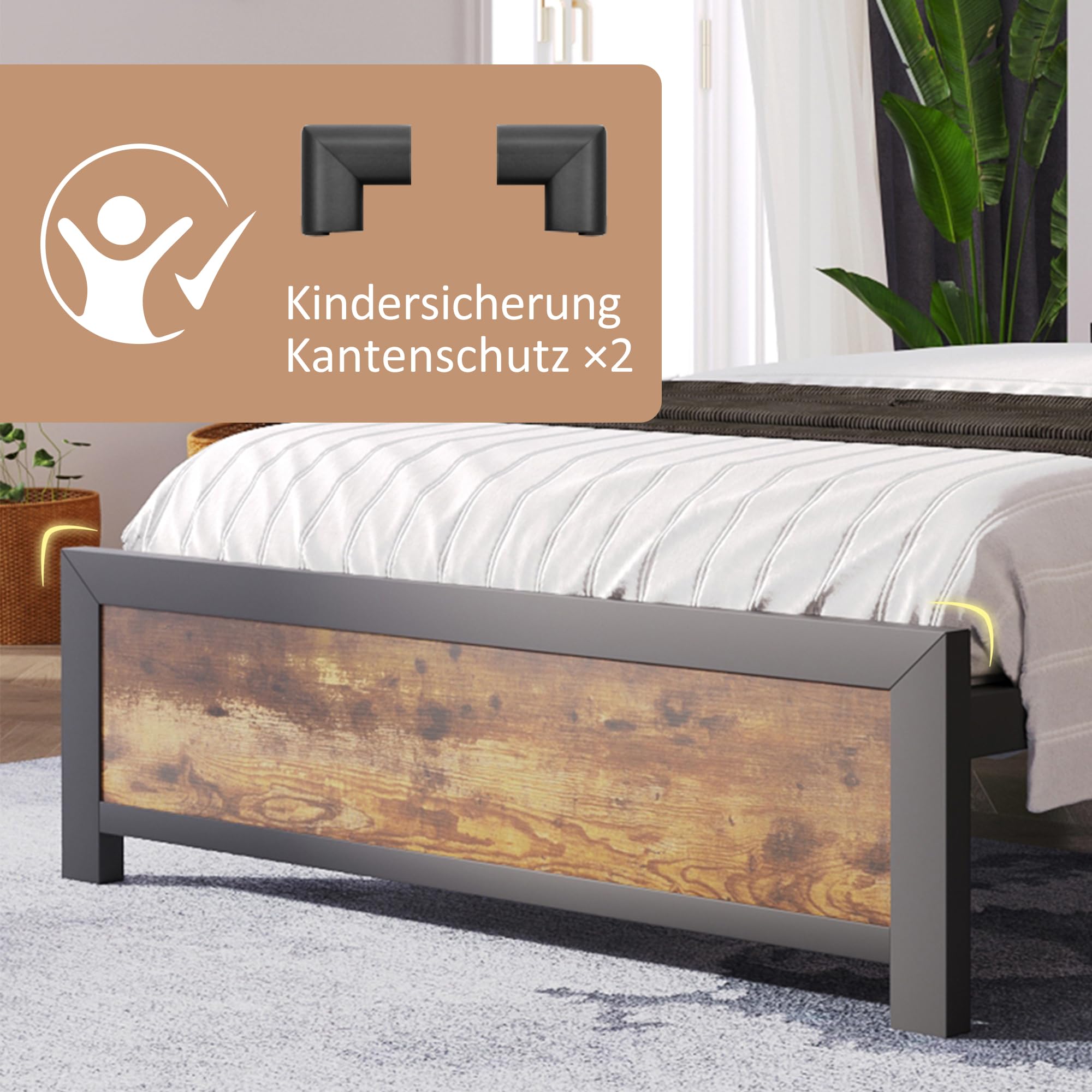 Gecheer Letto Singolo in Metallo con Testiera Contenitore, Letto per Ragazzi 90 x 200 cm in Metallo e MDF, Stile Industriale Nero for Camera da Letto Bambini e Adolescenti