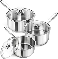 Michelangelo Stainless Steel Saucepans Set (1, 2, 3 Qt) with Lids - Induction Ready, Oven Safe to 600°F, Dishwasher Safe Pots