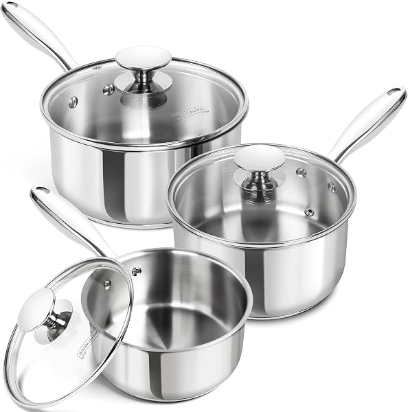 MICHELANGELO Stainless Steel Sauce Pan with Lid, Sauce Pan with Steamer Insert, Induction Saucepan, Stainless Steel Pot 