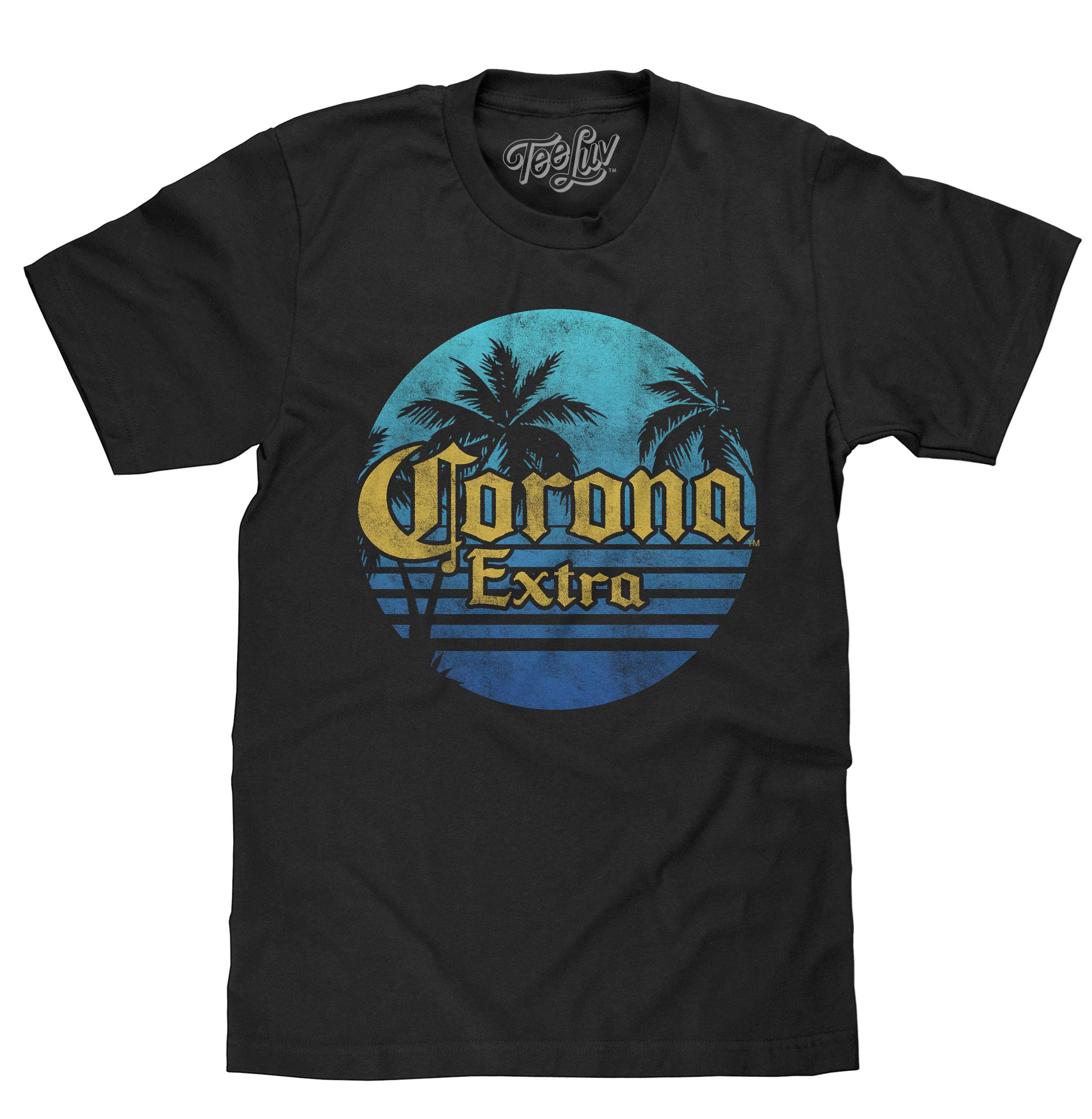 Tee LuvMen's Corona Extra Beer Shirt - Faded Corona Palm Logo T-Shirt