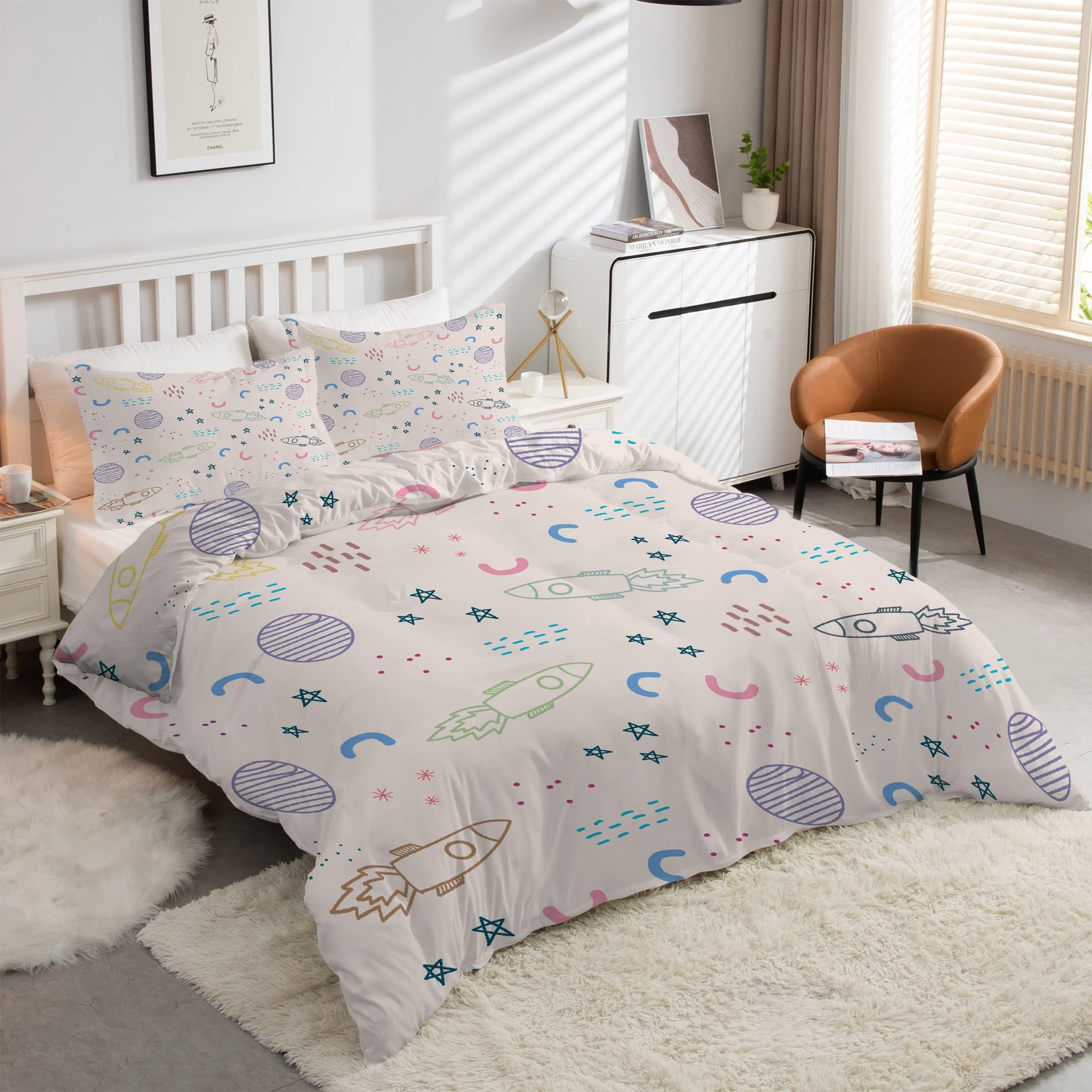 Espacio Funda Nórdica Cama 105 Juego, Reversible Microfibra Juegos Cama Dibujo Cartoon Funda Edredon 180×220 y 2 Fundas 50x75, con Cremallera, Apto Hombres y Mujeres AP646