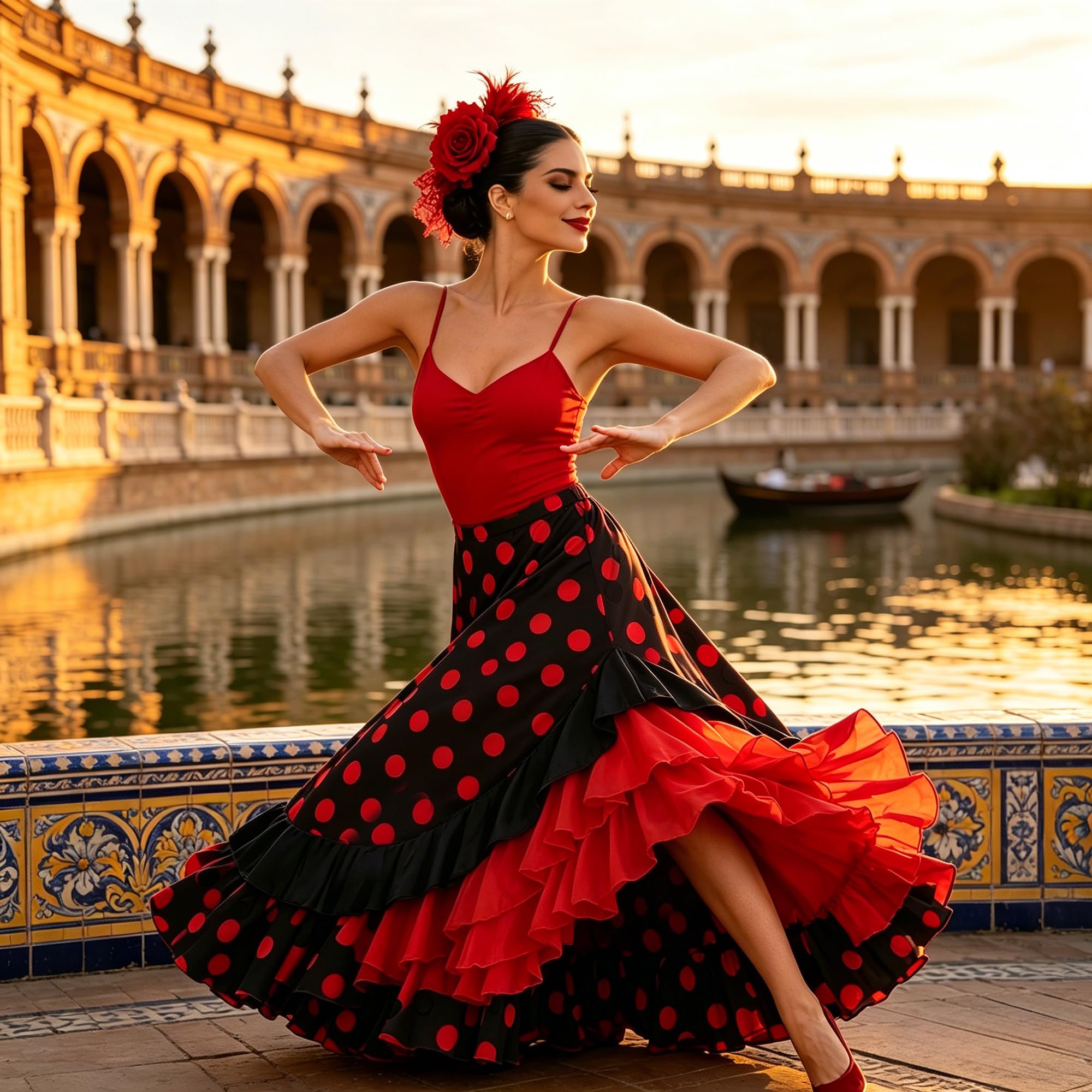 Carnavalife Falda Flamenca Baile sevillanas, Falda de Baile Flamenco, Volantes en Capas diseño asimétrico, Traje Feria, romería, espectáculo