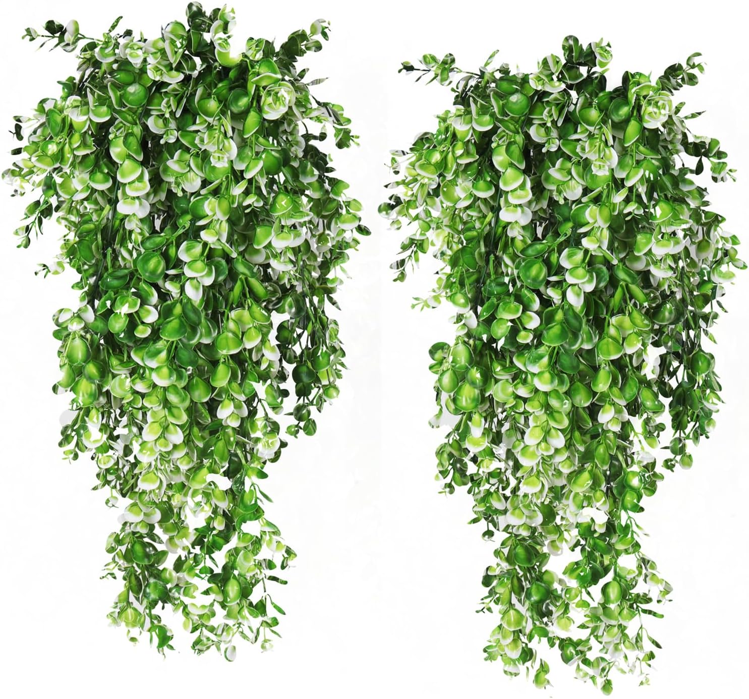 RECUTMS 4 Pack Artificial Plants Hanging Faux Eucalyptus Leaf Greenery Fake Plant for Wall House Room Patio Indoor Outdoor Home Shelf Office Decor (White)