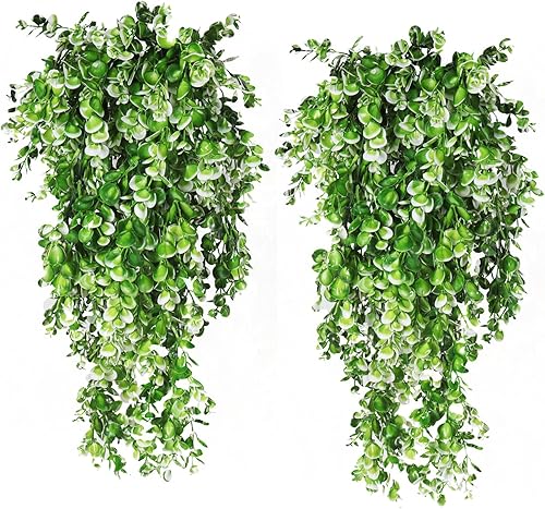 RECUTMS Paquete de 4 plantas artificiales colgantes artificiales, hojas de eucalipto artificiales, plantas colgantes falsas de eucalipto para pared,
