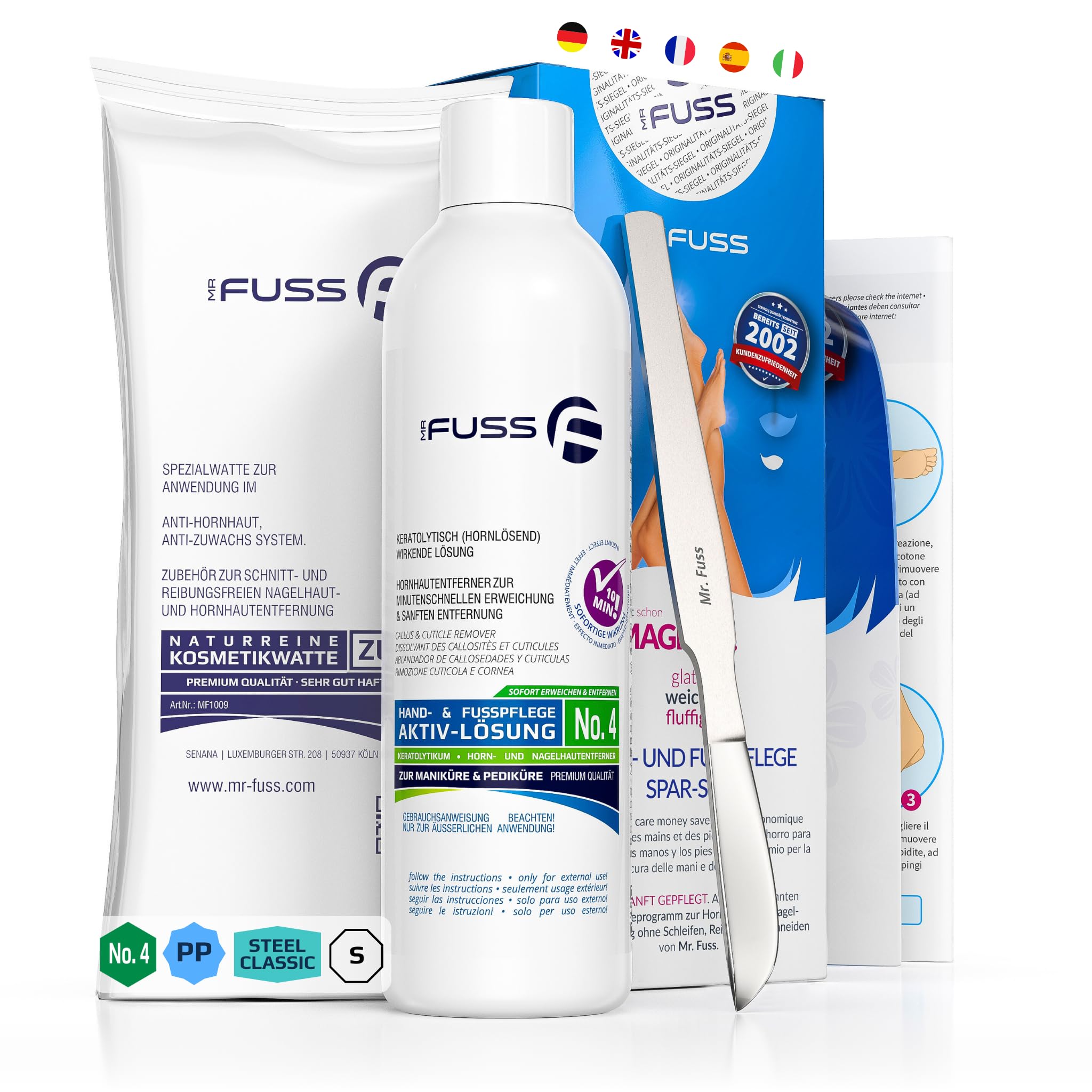 Mr. Fuss Soluzione attiva n. 4 Plus Pack Steel Classic – 3 pezzi per la cura dei piedi della calli