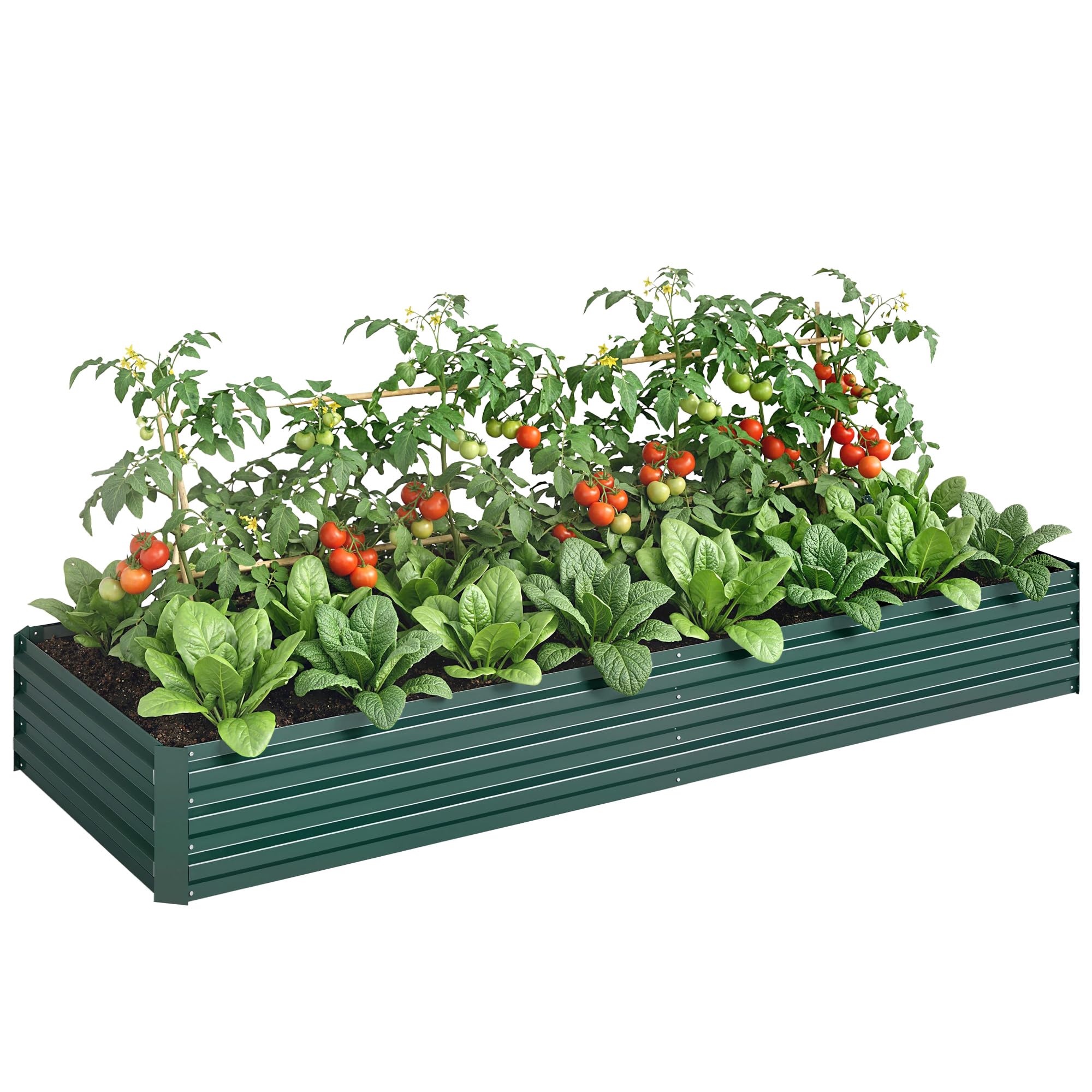 Outsunny Letto per Orto Rialzato da Esterno 628L, Fioriera da Balcone in Acciaio Galvanizzato con Fondo Aperto, per Piante, Fiori e Verdure, 241x90.5x30cm, Verde