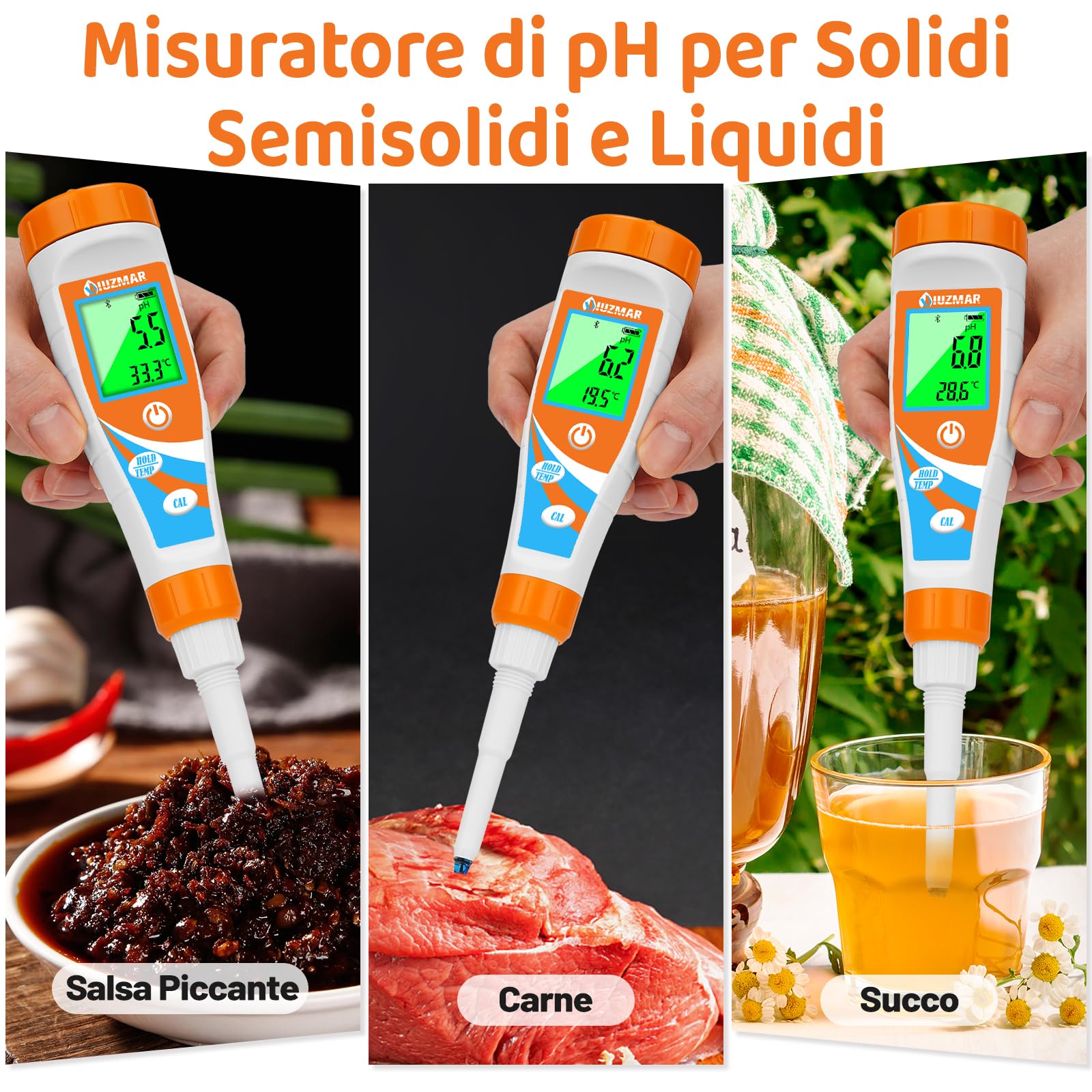 UIUZMAR pHMetro per Alimenti Intelligente, Misuratore di pH per Lievito Madre, Piaccametro per Alimenti, pH Metro per Impasti e Liquidi, Cibo, Cosmetici, Carne, Birra, Piscina, Acquario