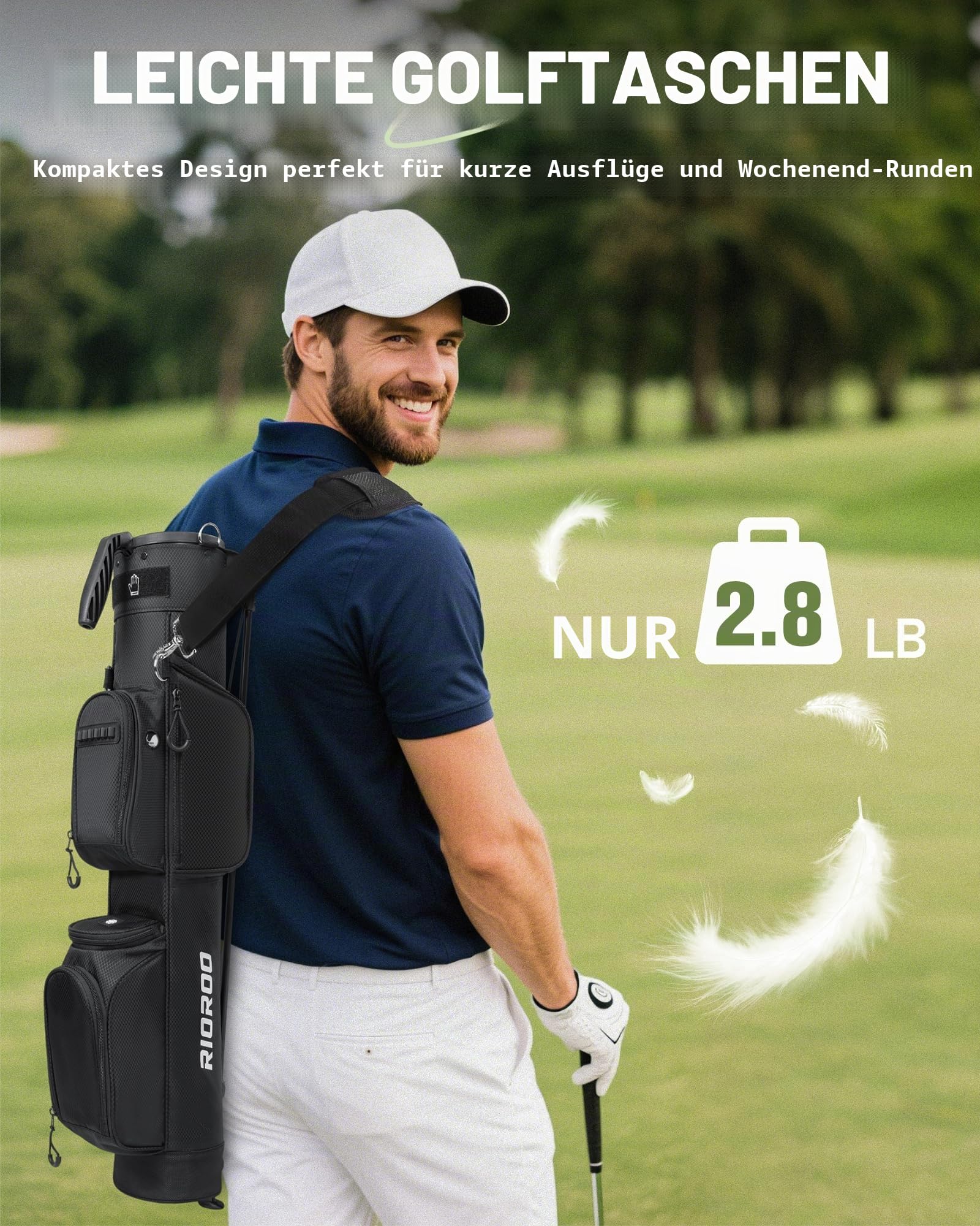 Golf Stand Bag Leicht, Golftasche für Bis zu 9 Schläger mit DREI Wege Trennwänden, Wasserdicht, Inkl Kühlbeutel, Ergonomischer Schultergurt Großes Staufach Unisex für Herren Damen
