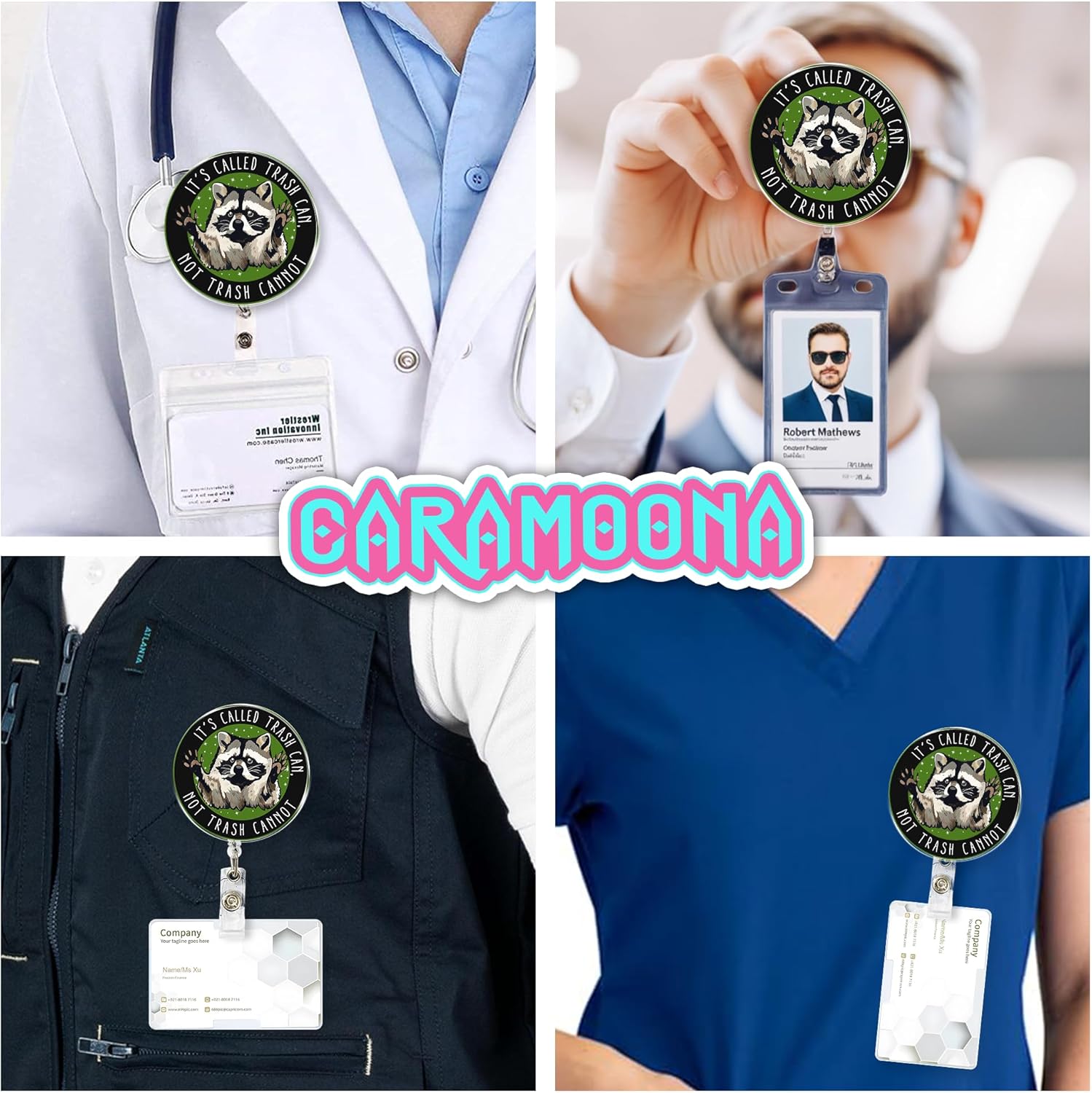 It's Called Trash Can Not Trash Canot Badge Reel 1.6 Inches Funny Raccoon Cute Mental Health Humor, ID Card Holders, Retractable Alligator/Belt Clip, Acrylic Material, Badge Holders Accessories DIY - Image 2