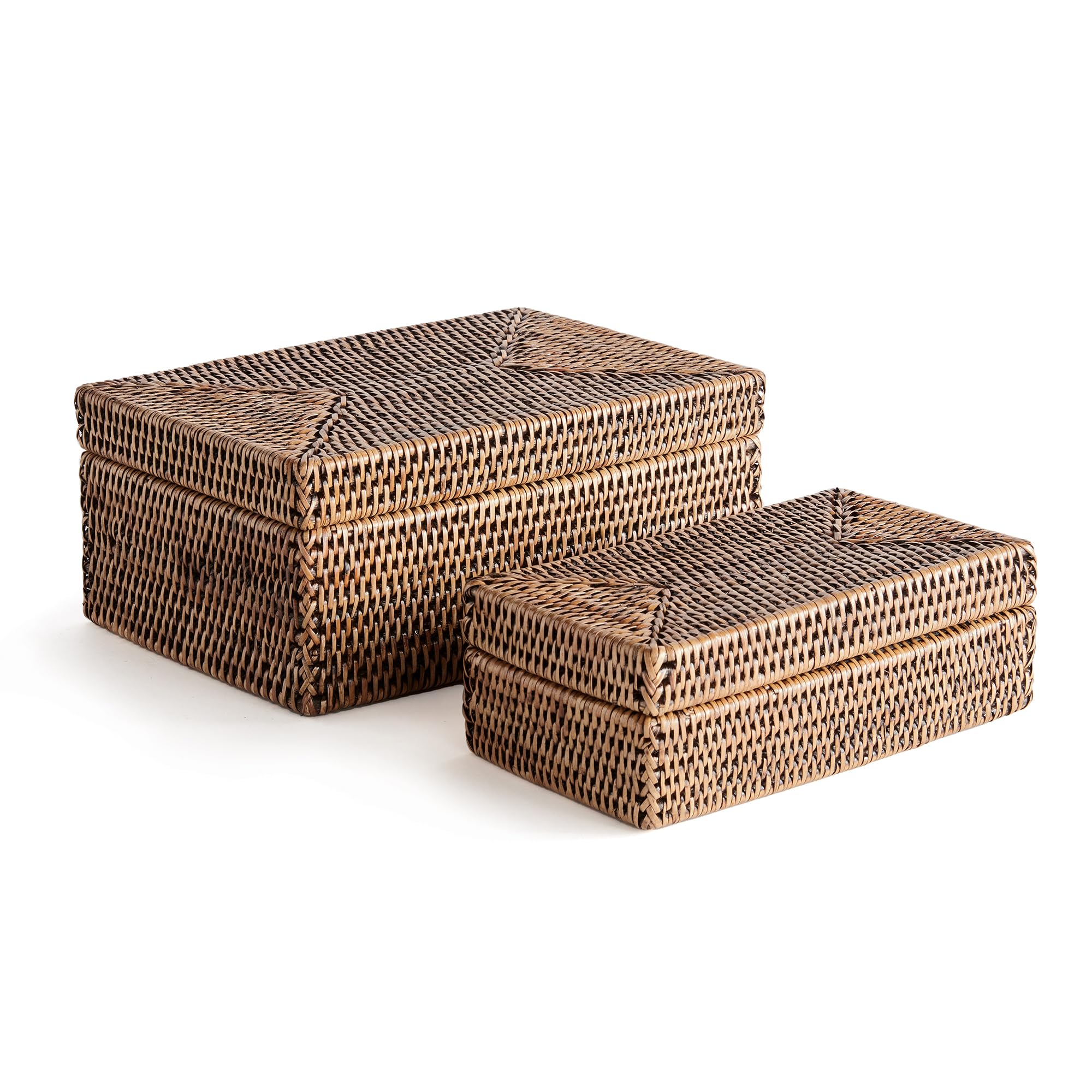 napa home & garden burma rattan rectangular lidded boxes set of 2 brown