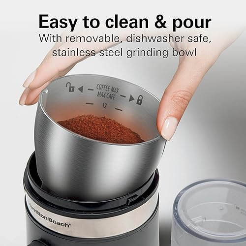 Miniatura 5 de Hamilton Beach Molinillo de café eléctrico para granos, especias y más, con múltiples ajustes de molienda para hasta 14 tazas, cámara de acero