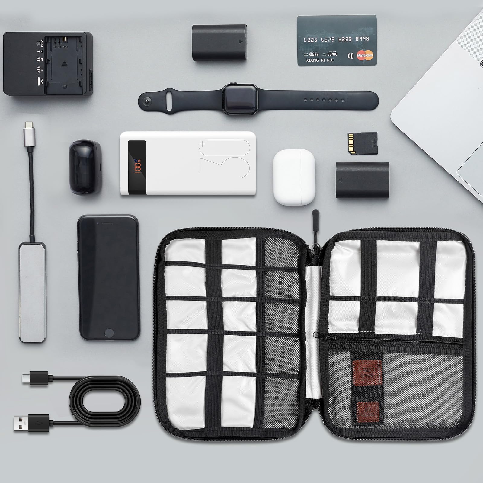 Cozary Torba do przechowywania kabli, torba na kable podróżne, przenośny organizer na akcesoria elektroniczne do dysków twardych, kabli, ładowarki, kabli USB, karty SD, szara