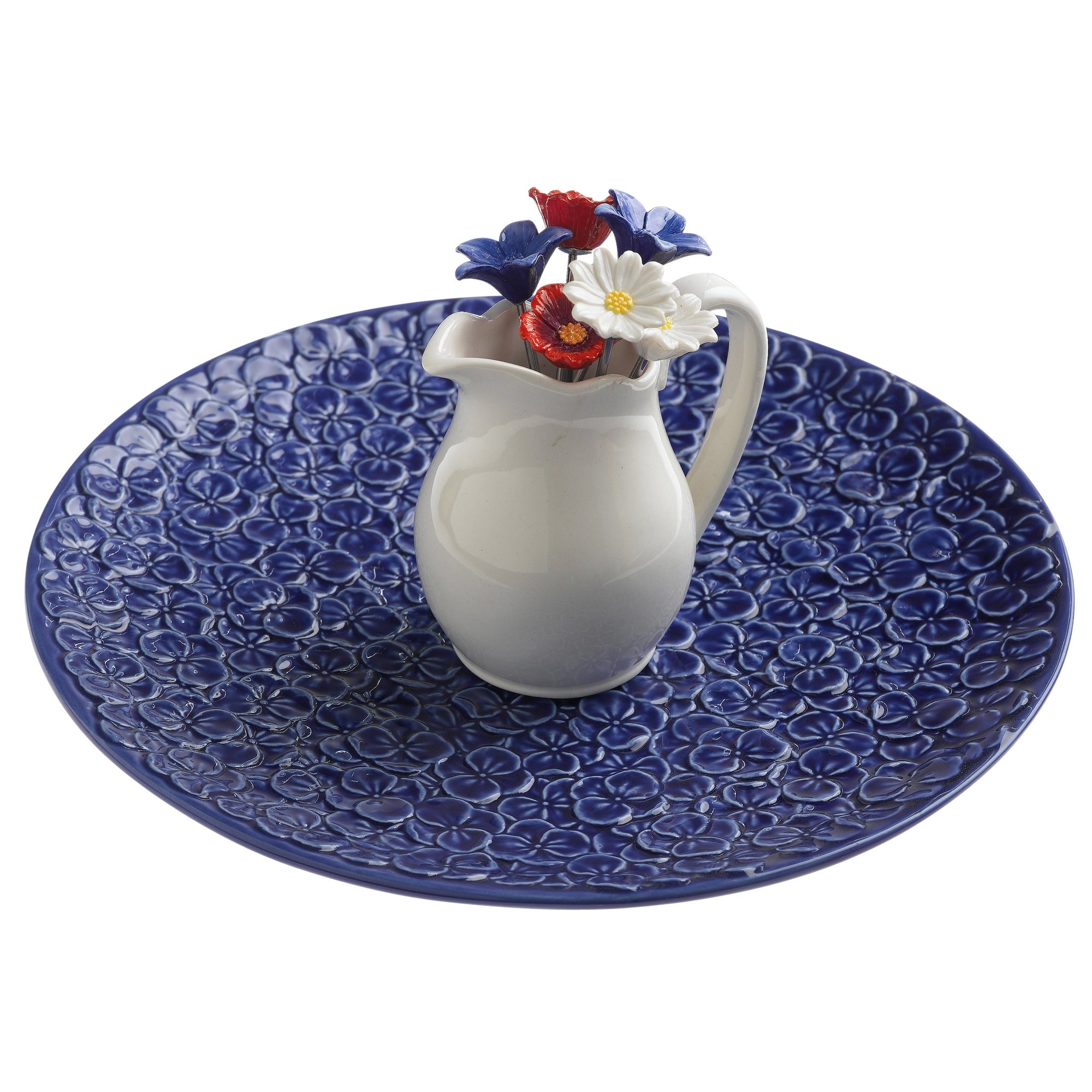 Grasslands Road American Bloom Ceramic Appetizer Serving Tray with Picks in Pitcher Holder, 8-Inch, Gift Boxed