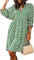 miduo Women's Bohemian Floral V-Neck Half Sleeve Mini Tunic Short Dress - Summer Casual Boho