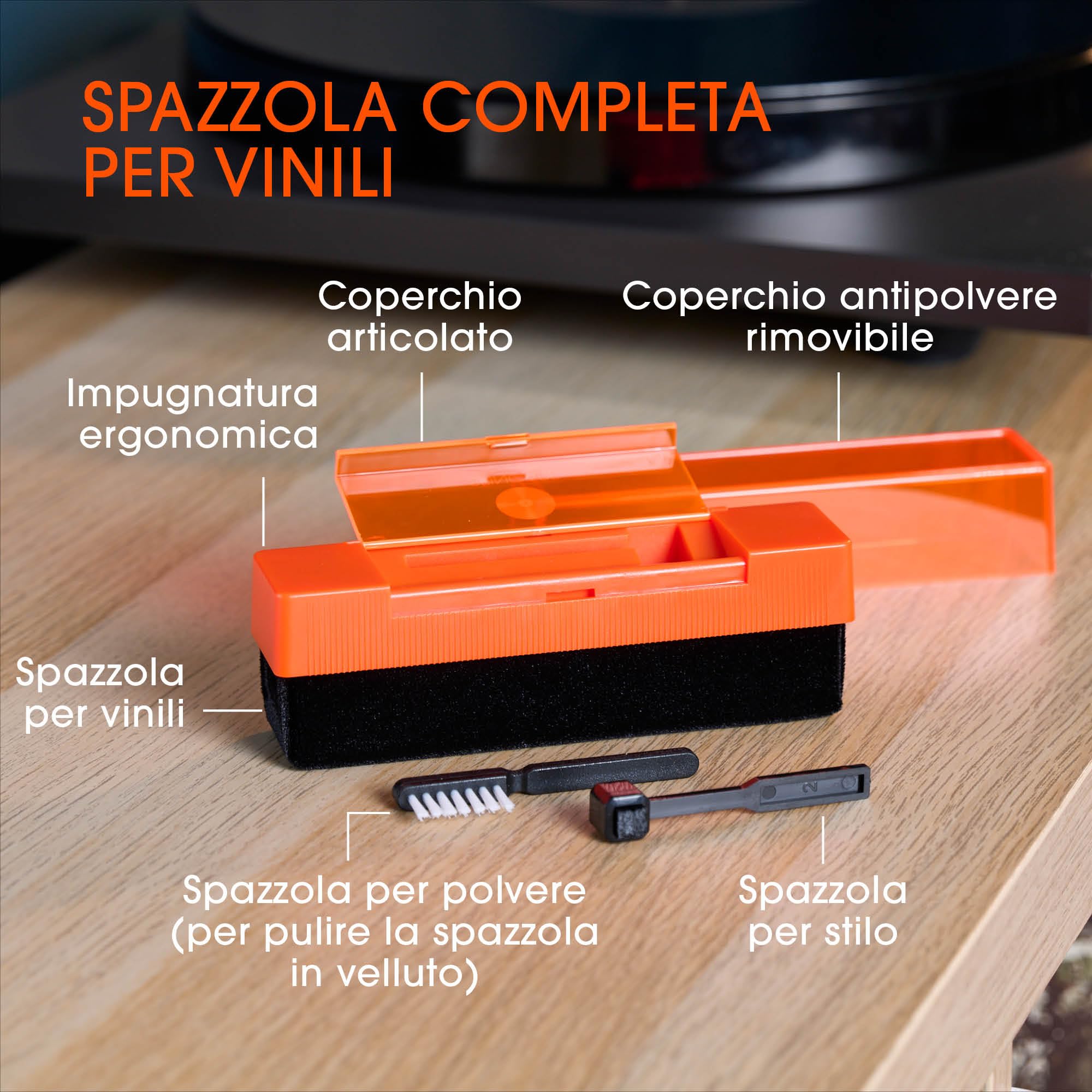 Spazzola Antistatica per Vinili & Pulitore Stilo | Kit Pulizia Vinili e Dischi Vinile 2 in 1 SPINCARE | Cuscinetto Velluto Morbido | Spazzola Stilo | Copertura Protettiva | Set Pulizia Compatto 2in1