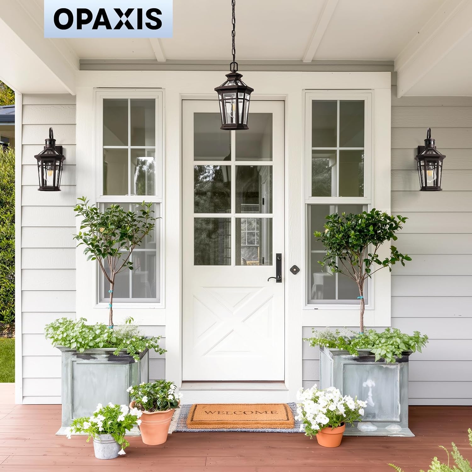 Outdoor Pendant Light, Oil Rubbed Bronze Front Porch Hanging Light Fixture, Outdoor Hanging Lights with Adjustable Chain, Anti-Rust Exterior Pendant Lantern, Outdoor Chandelier for Porch, Eaves