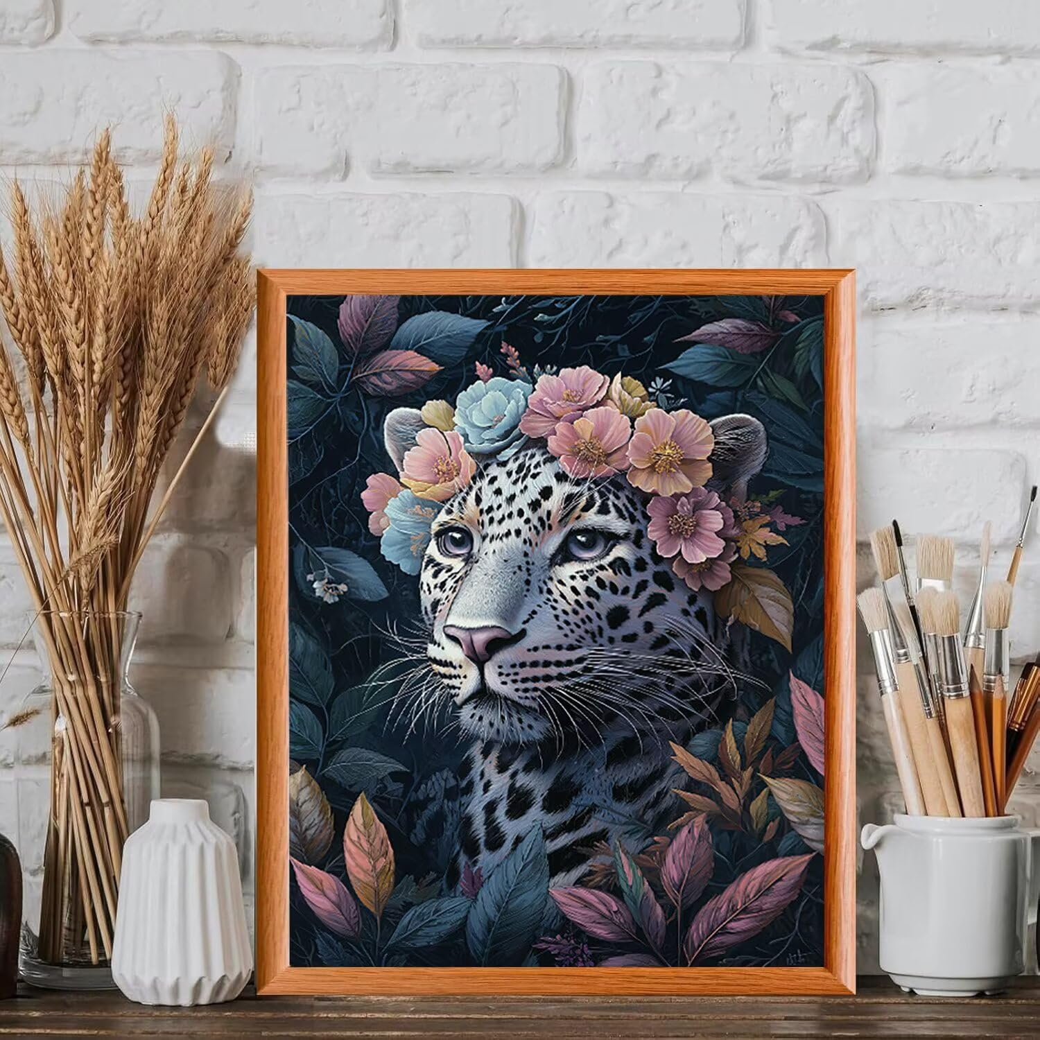 WEISHIWE Malen nach Zahlen Erwachsene Leopard mit Blumen, 70x90cm x-399 | Handgemalt Ölgemälde Kit für Mädchen Jungen ab 7 8 9 Jahre, Rahmenlos, für die Wanddekoration zu Hause, DIY Acrylmalerei