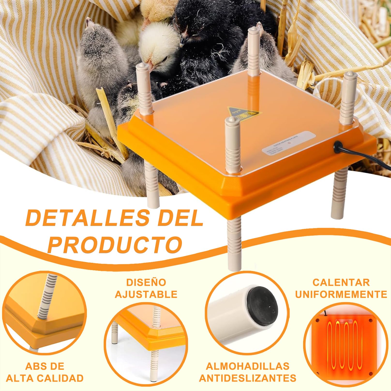 Lampara Calor para Gallineros, Placa Calefactora Incubadora de Pollitos, Placa Calefactora Pollos con Termostato de Bajo Consumo, Altura Ajustable, para Codorniz Pato y Más Negro FG-30
