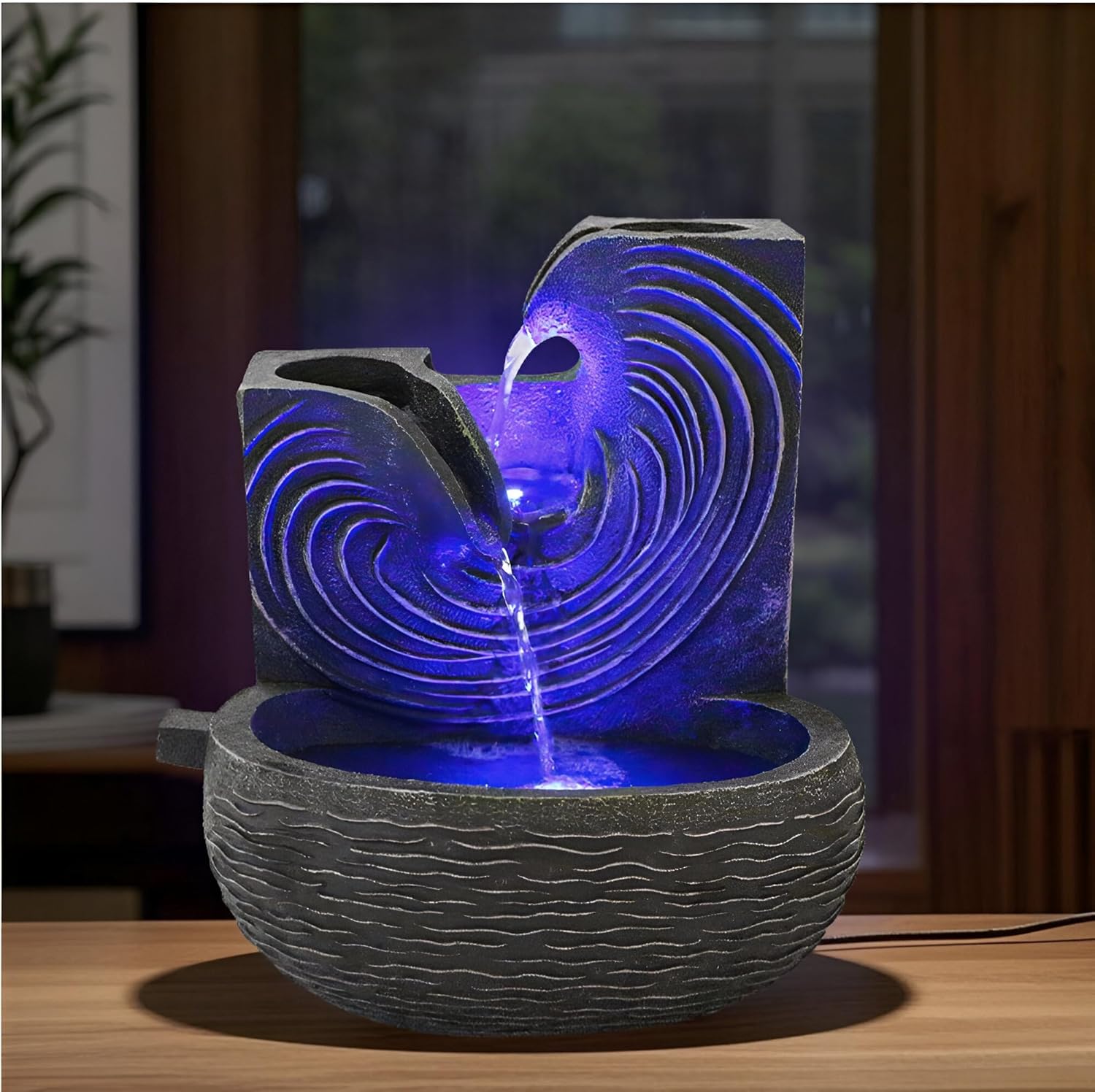 Indoor Tabletop Fountain with RGB LED Lights – Resin Waterfall Decor with 10 Natural Crystals – Feng Shui Desk Fountain for Home, Office, Entryway – Great Housewarming Gift(Style 2)