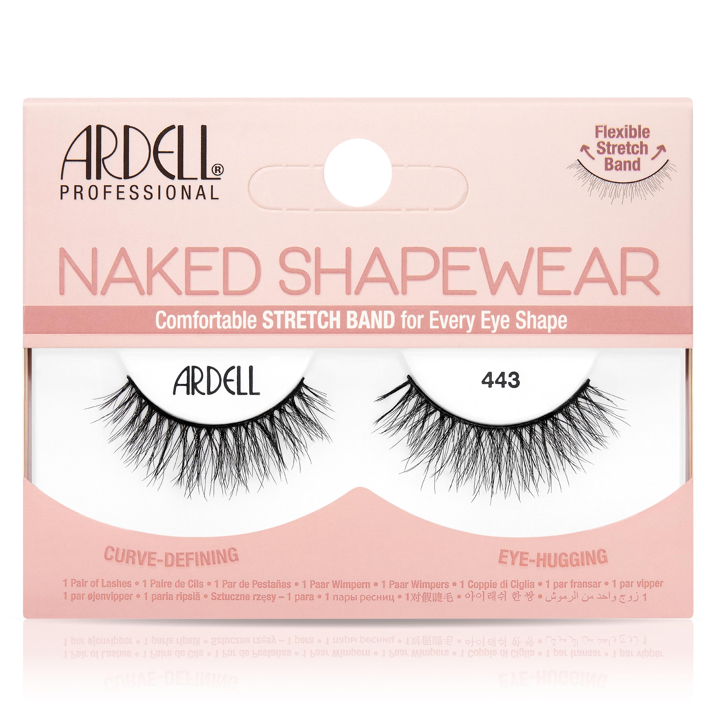 Ardell Naked Shapewear Ciglia finte 443 - Ciglia naturali che definiscono le curve, avvolgono gli occhi, con fascia elastica flessibile per ciglia per ogni forma di occhio