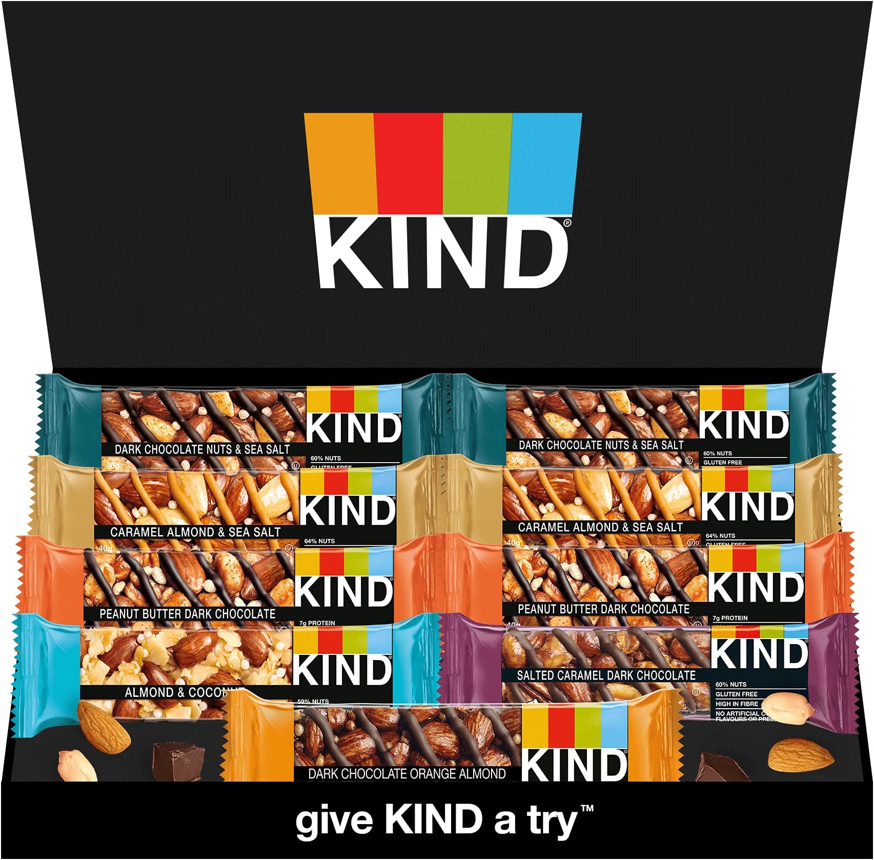 KIND Gift Box Variety Pack, Gluten Free Snack Bars, Mixed Flavours, 9 Bars