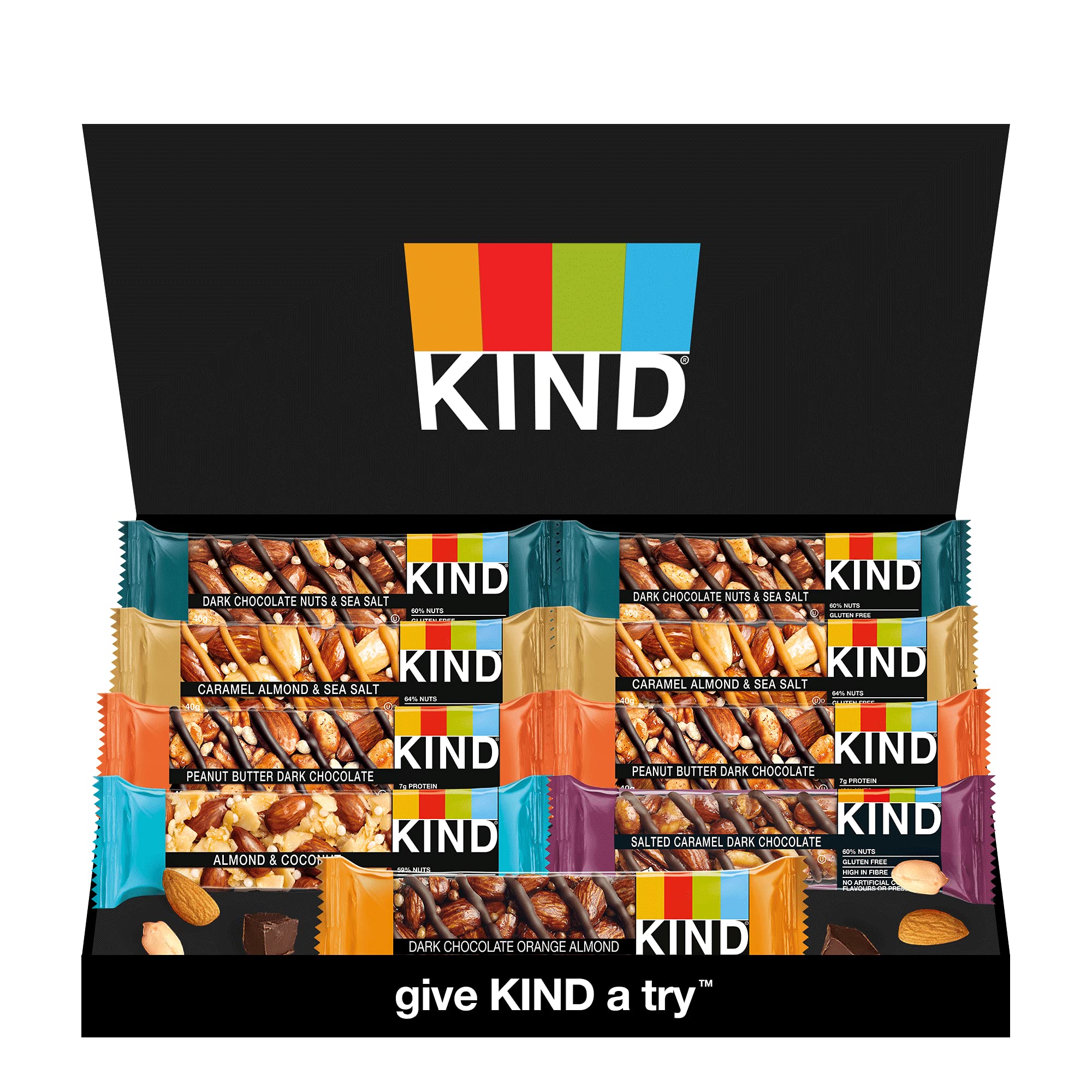 KIND Gift Box Variety Pack, Gluten Free Snack Bars, Mixed Flavours, 9 Bars