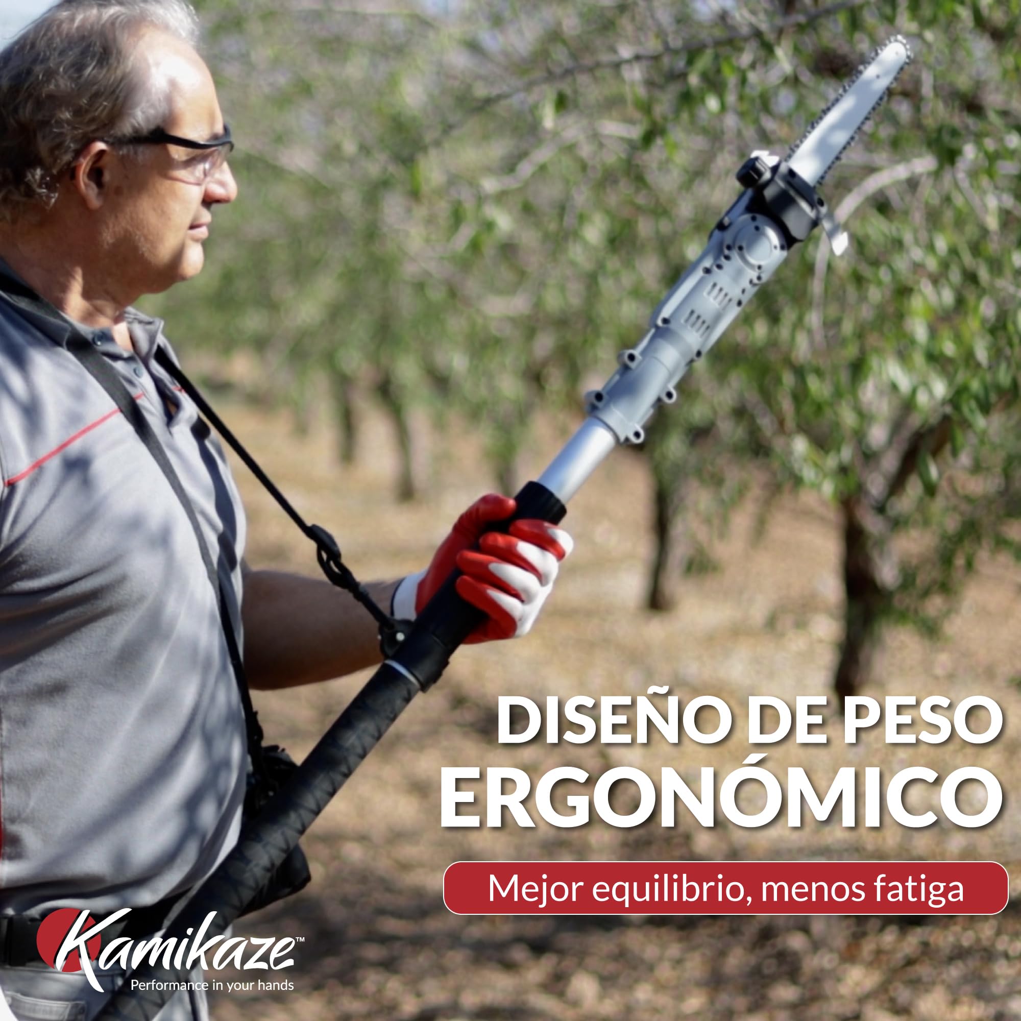 KAMIKAZE Sierra Extensible Eléctrica Inalámbrica Profesional - Corte Ø 160 mm, Motor Sin Escobillas, Potencia 950W, Telescópica hasta 2.5m, Pantalla, 2 Baterías de Litio, Arnés, 3 Años de Garantía,