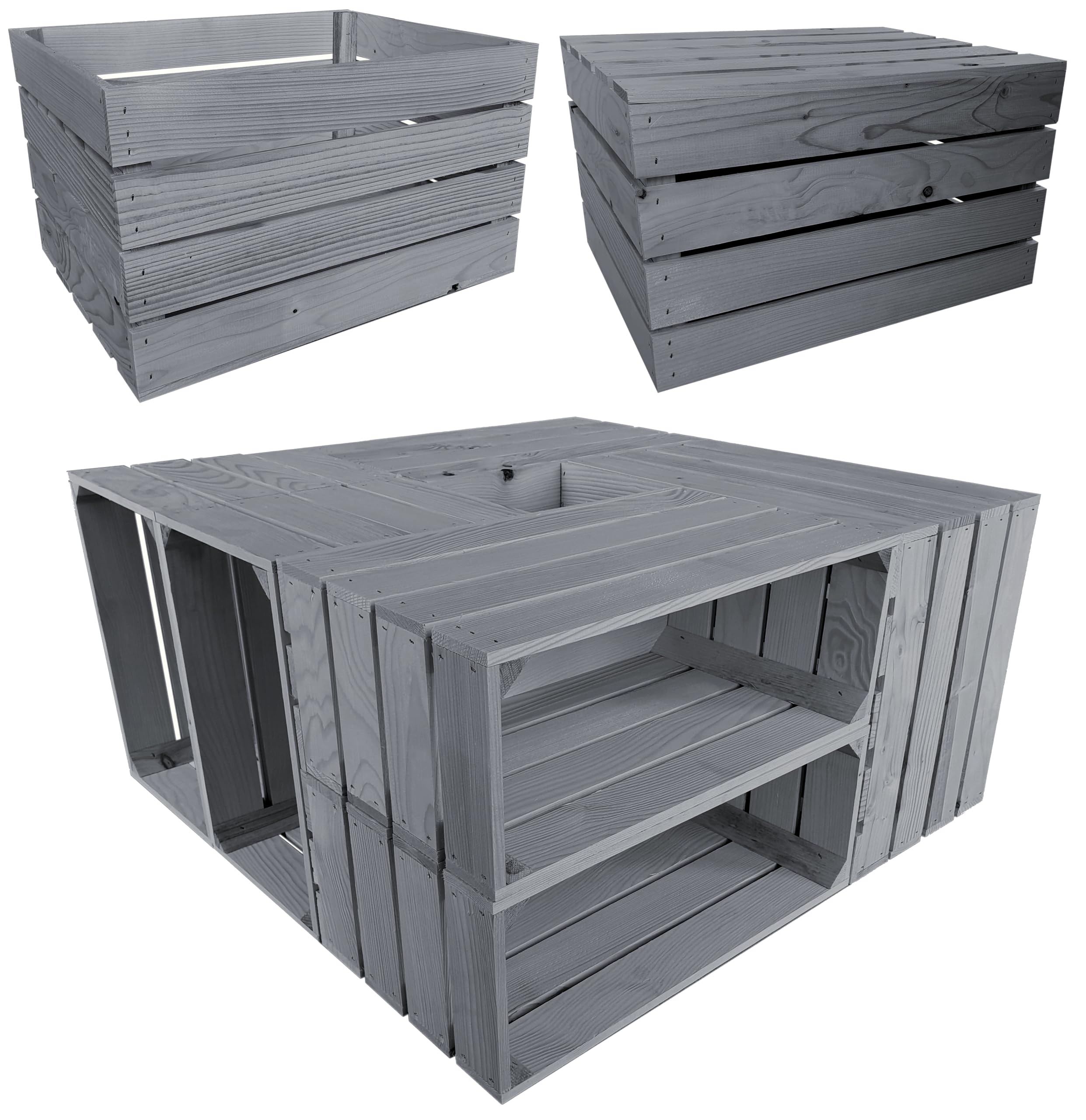 Lermowood Holzkisten Reg 50 x 40 x 30cm Grau