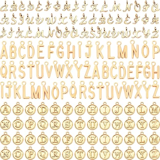 SANNIX Letter Charms, 156Pcs/6 Sets Alphabet ABC Letter Charms 3 Styles Capital A-Z Charms DIY Bracelet Necklace Pendants with 200Pcs Open Jump Rings for Jewelry Making, KC Gold
