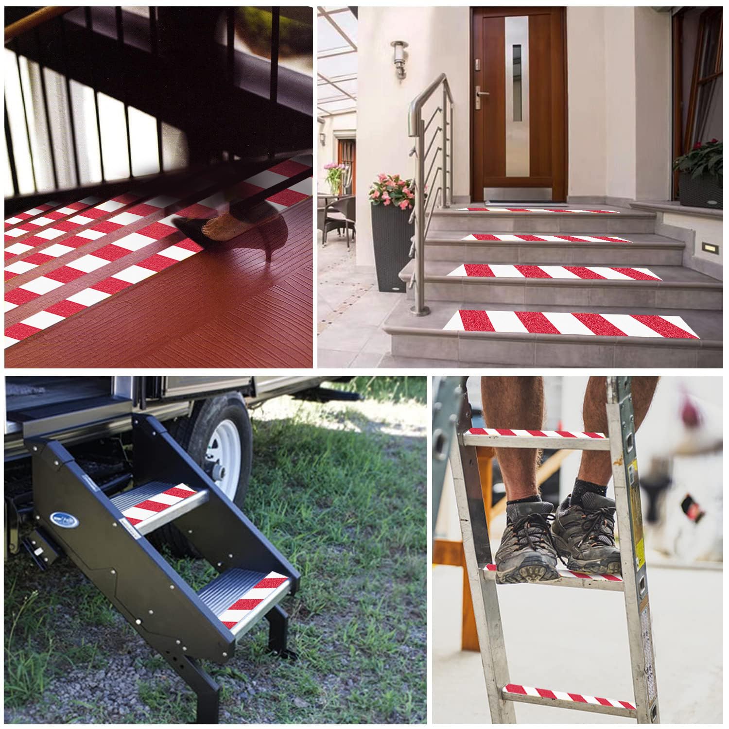 Duccinp Anti Slip Tape with Bright Red and White Grip Stripes 10 CM x 10 M Waterproof Hazard Caution Warning Tape for Outdoor Stairs Step Treads - Image 4