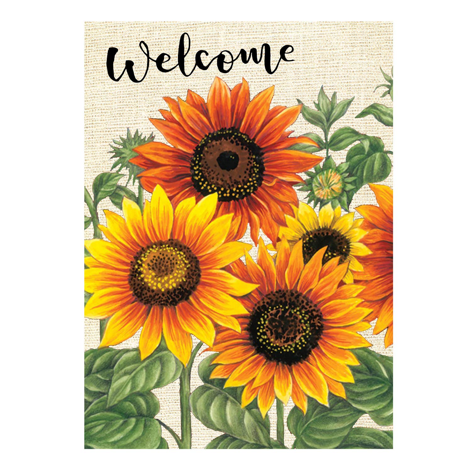 Wamika Welcome Sunflower Fall Autumn Maple Leaves Double Sided Burlap Garden Yard Flag 12" x 18",Summer Fall Sunflowers Flower Farmhouse Burlap Decorative Garden Flags Banner for Outdoor Home
