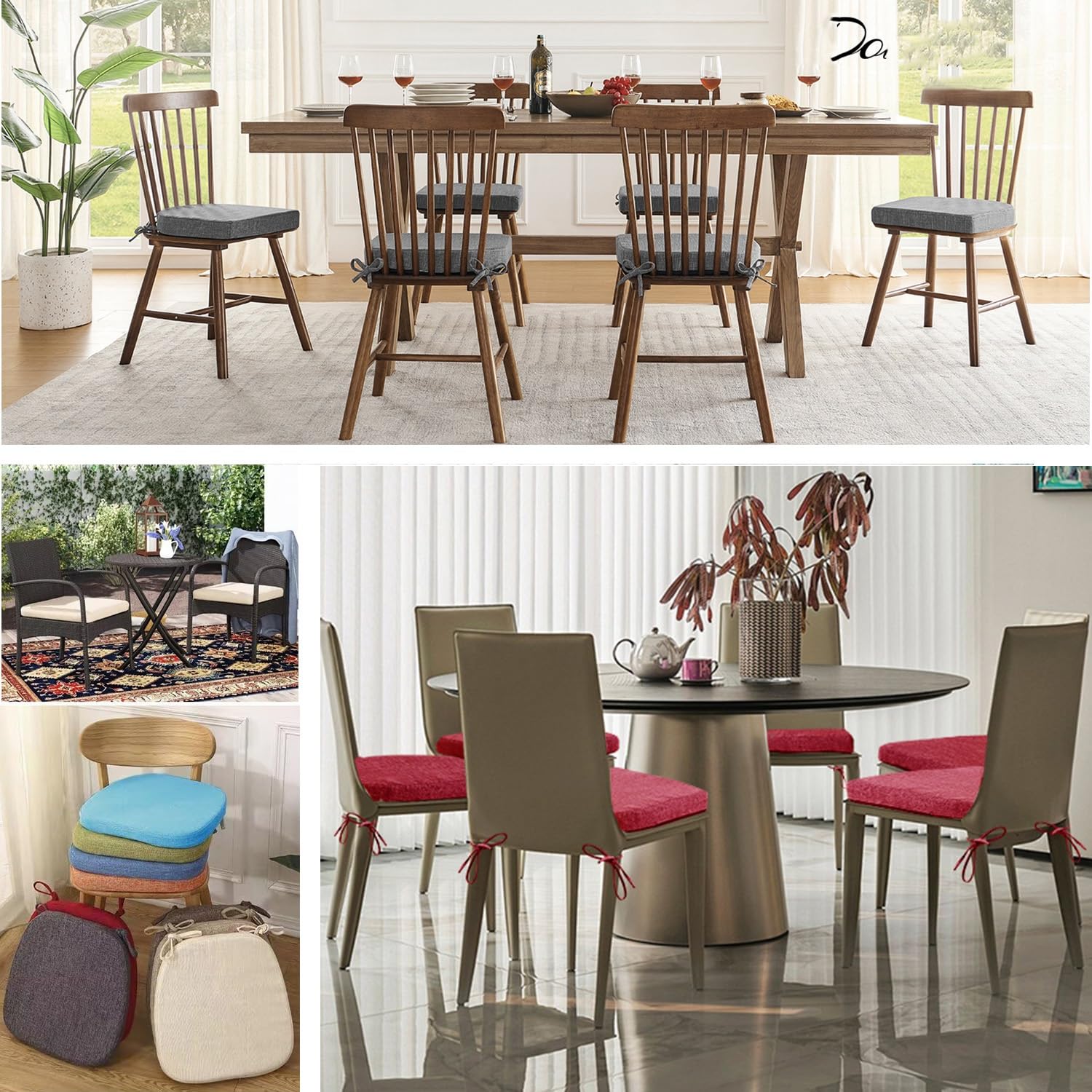 Lot de 2 coussins de chaise antidérapants en forme de U avec attaches confortables et lavables, design demi-rond, pour la maison et le jardin, 40 x 38 x 5 cm, parfaits pour l'intérieur et l'extérieur
