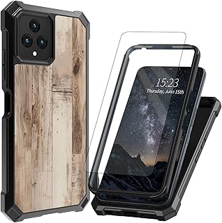 for T-Mobile Revvl 6 5G Phone Case with Screen Protector [Tempered Glass] / Tmobile Revvl 6 5G Case Dual Layer Structure Protection Shockproof Corner TPU Bumper Cover,Wood Style