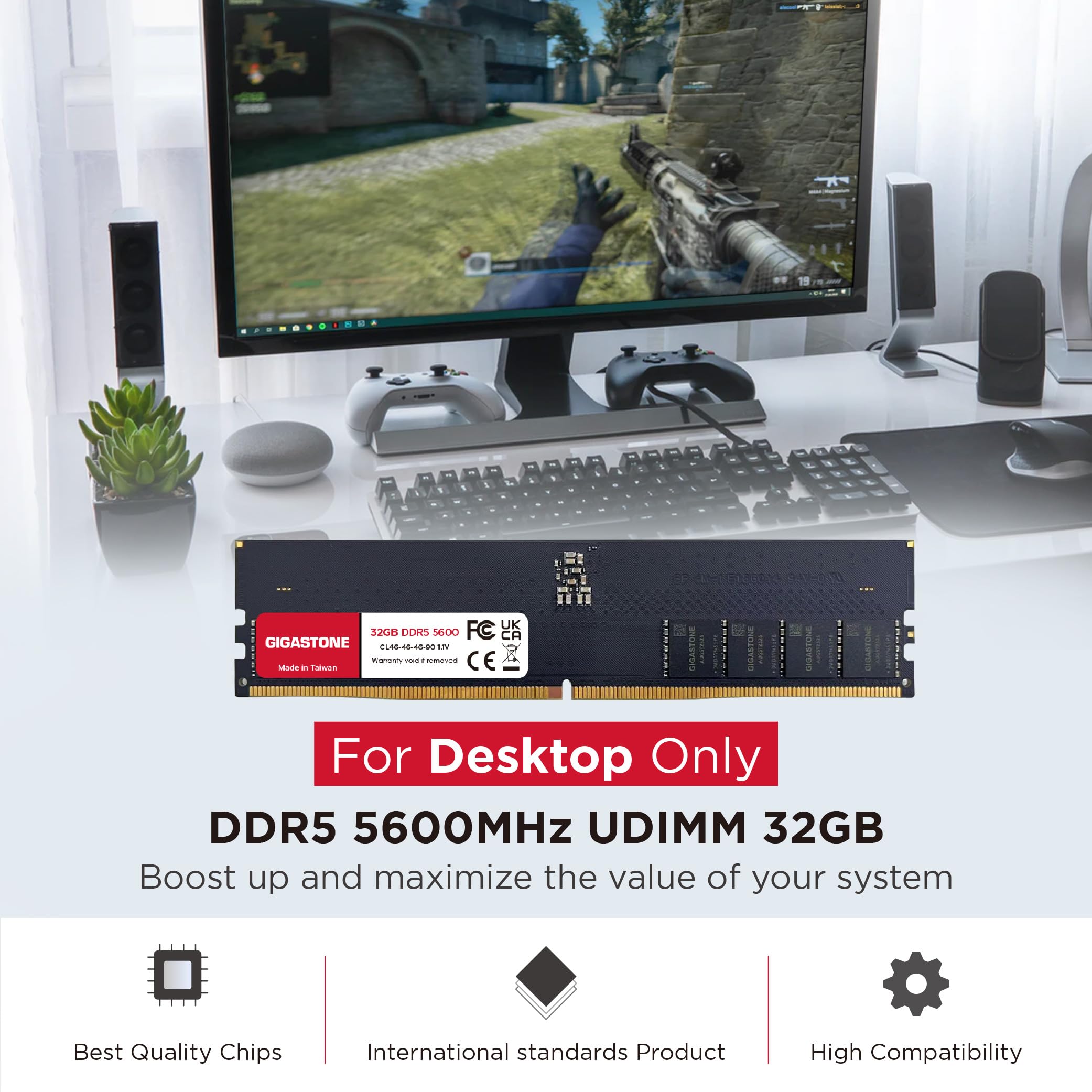 ?DDR5 RAM? GIGASTONE 128GB Kit (4x32GB) DDR5 5600MHz PC5-44800 CL 46-46-46-90 1.1V UDIMM 288 Pin Unbuffered Non ECC High Performance PC Desktop Memory Upgrade