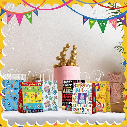 Miniatura 4 de Outus 24 bolsas de regalo de feliz cumpleaños, bolsas de regalo de fiesta de cumpleaños a granel con asas, bolsas de papel de cumpleaños, bolsas de