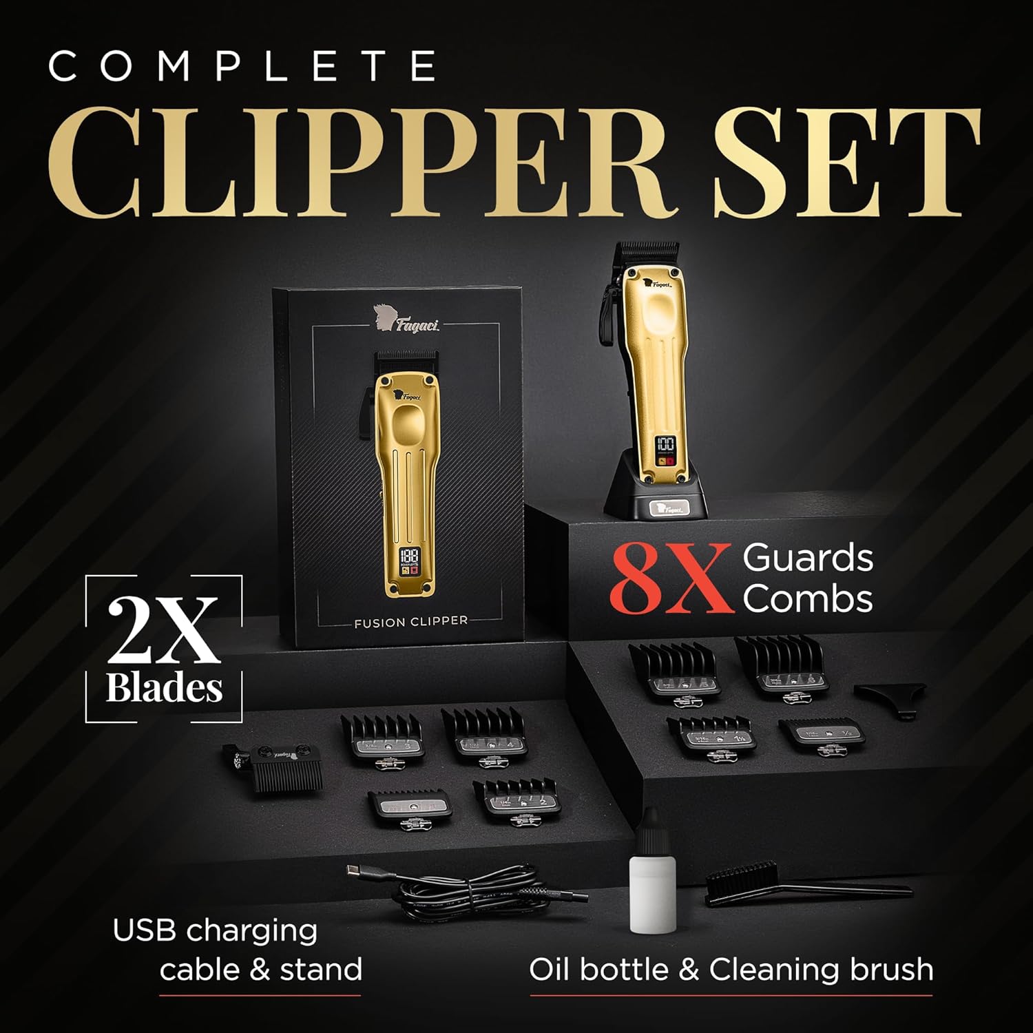 Fagaci Professional Hair Clippers for Men with Superior Precision, 5X Longer Sharpness Professional Barber Clippers Cordless with 2 Blades Fade & Taper, Brushless Motor Mens Hair Clipper Cordless Set - Image 9