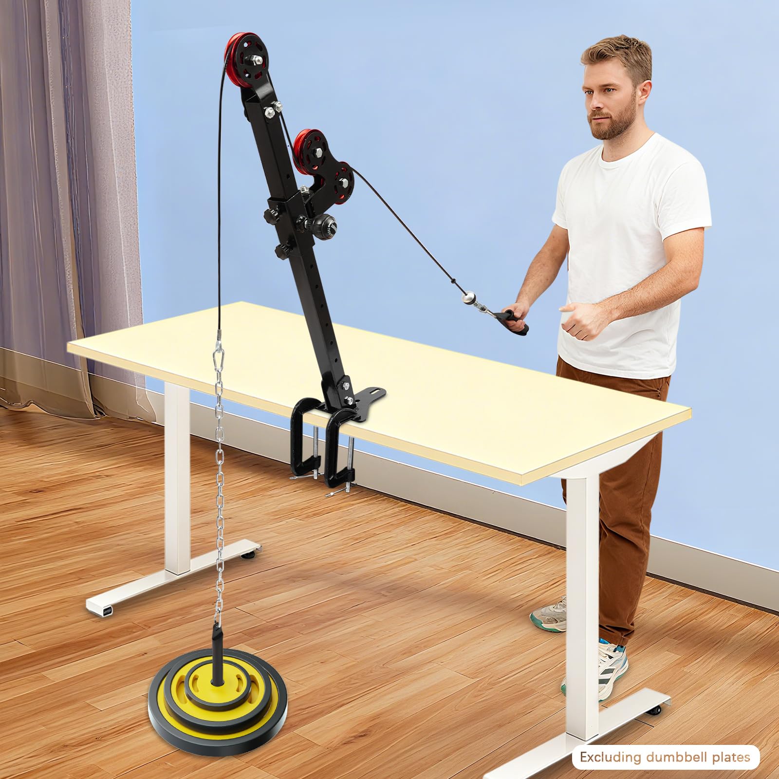 Pulley-System für Arm- und Unterarmtraining – Verstellbares Armwrestling Equipment mit Flaschenzug, 80 kg Belastbarkeit, für Armwrestling Tische bis 80 mm – Schwarz