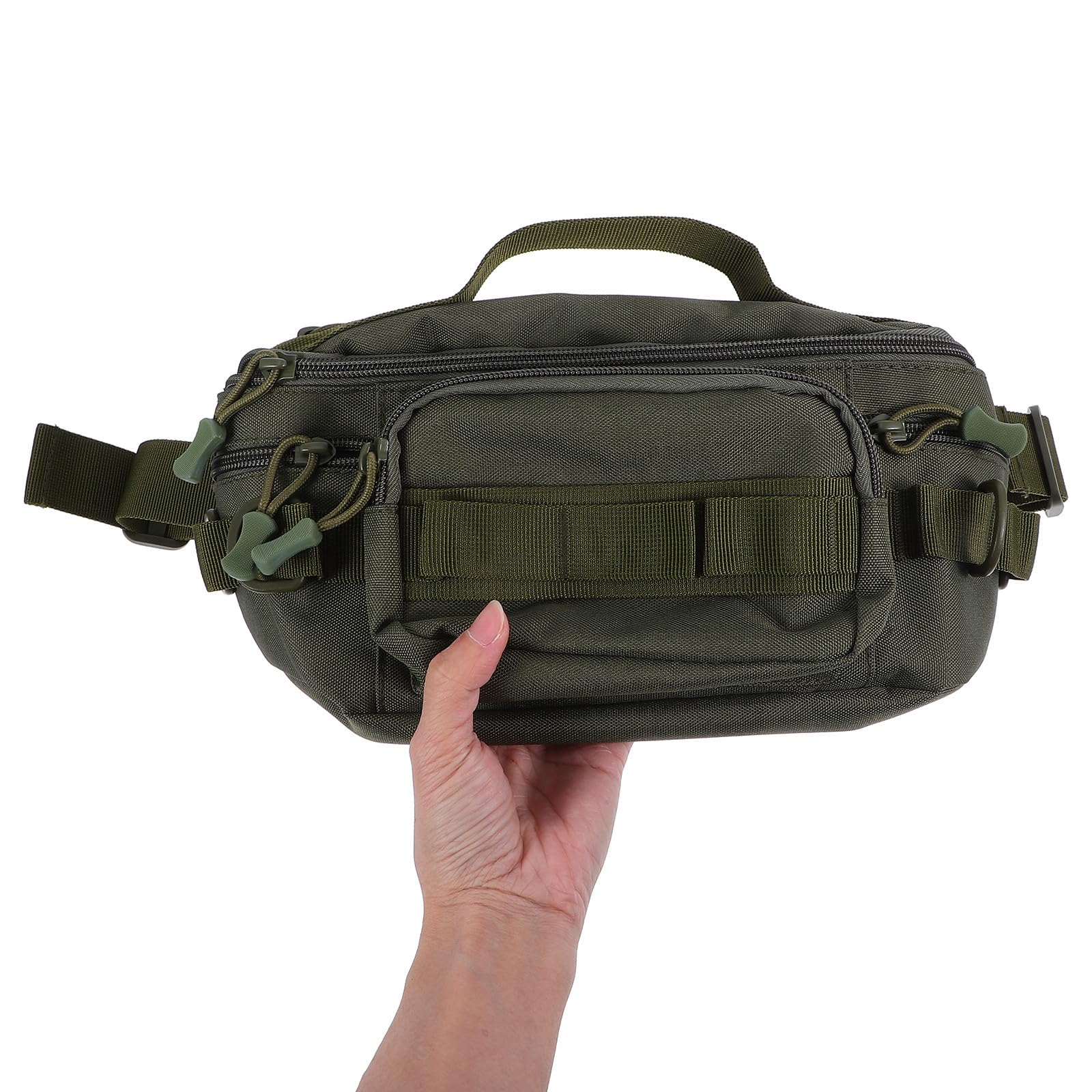 Healeved Riñonera Multifuncional para Hombre Pequeña y Ligera con Bolsillo para Botella de Agua Resistente Poliéster Color Verde Militar Adecuado para Ciclismo Pesca y Senderismo