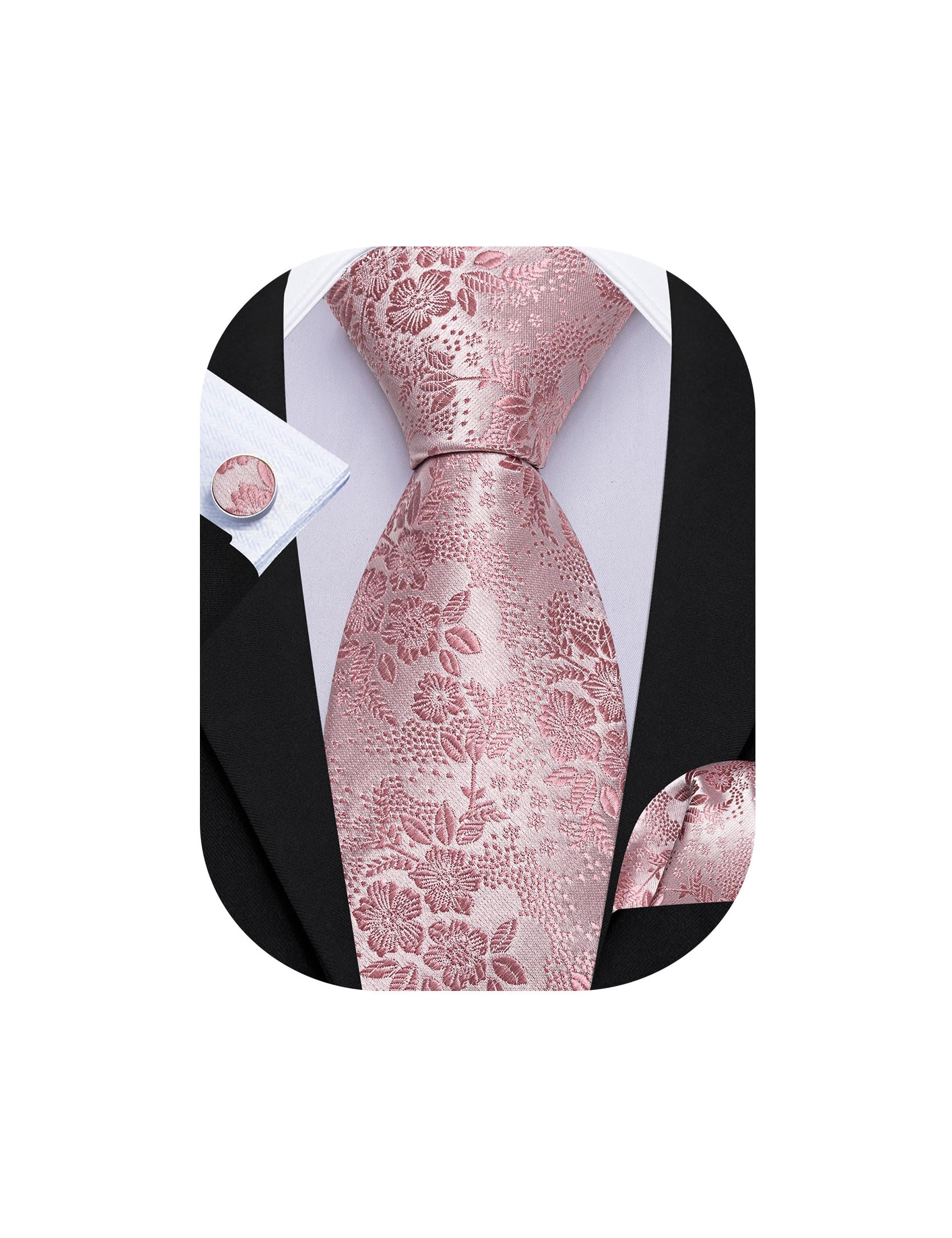 Barry.Wang Men Tie Set Floral Paisley Silk Necktie Pocket Square Cufflinks