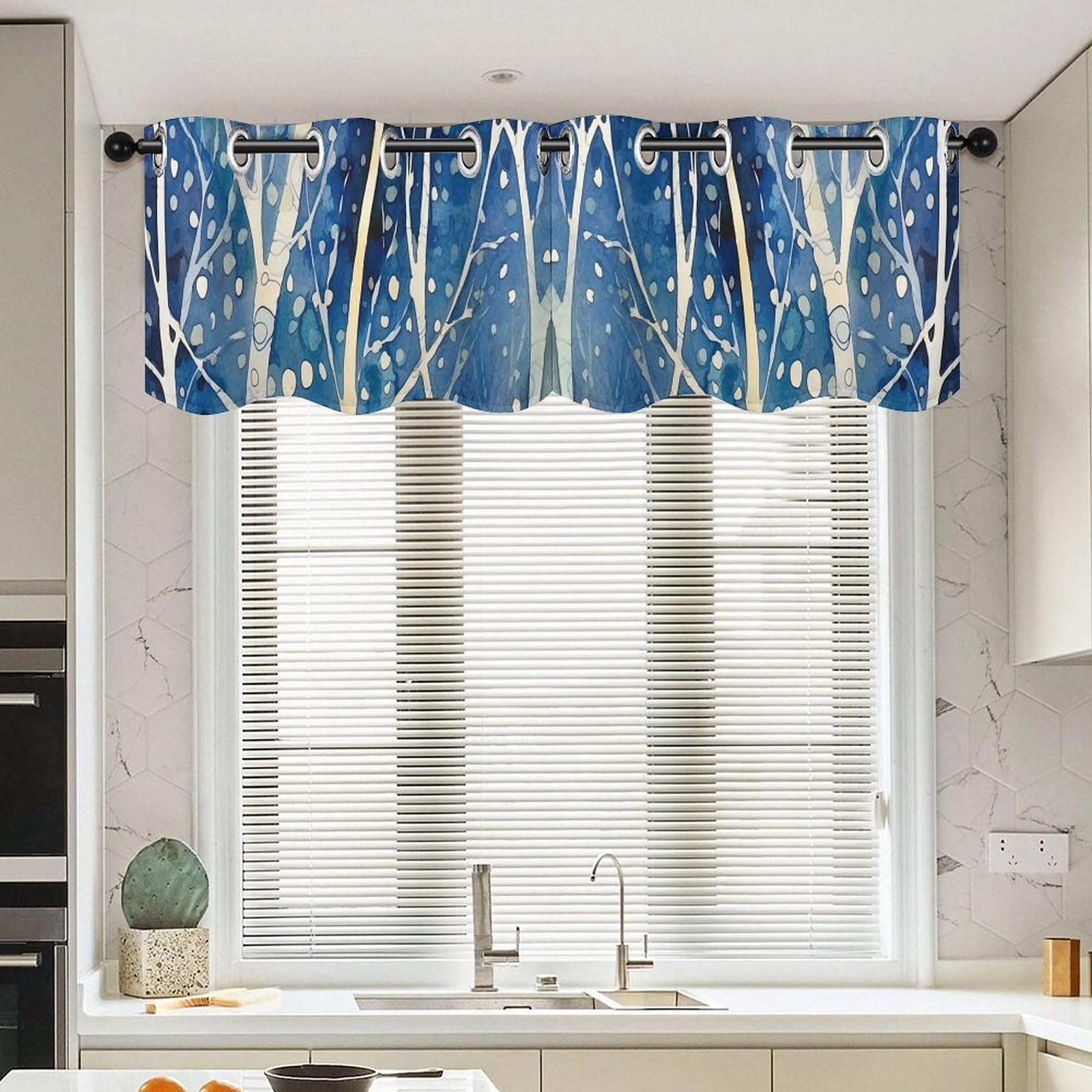 Lot de 2 cantonnières bleues 132x45.7 cm rideaux courts petite fenêtre rustique