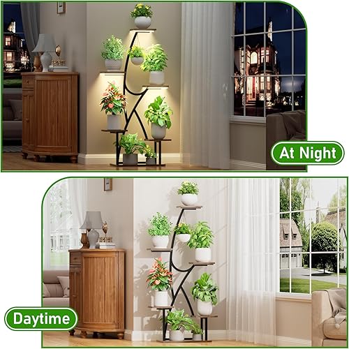 Miniatura 7 de Soporte para plantas de interior con luces de crecimiento, estante de plantas de interior de 6 niveles, soportes de esquina de metal de 45.2