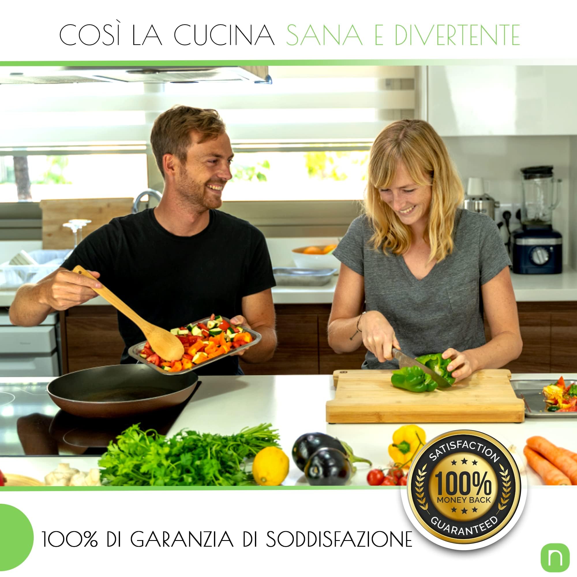 naturlik Tagliere da cucina in bambù con vassoi magnetici – Doppio contenitore per alimenti e scarti, pratico, resistente, FSC® – Tagliere legno