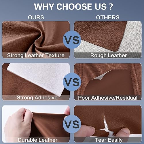 Miniatura 5 de Kit de parches de reparación de cuero autoadhesivos, 31 x 16 pulgadas, parches de cuero grandes para muebles, kit de cinta de reparación de cuero